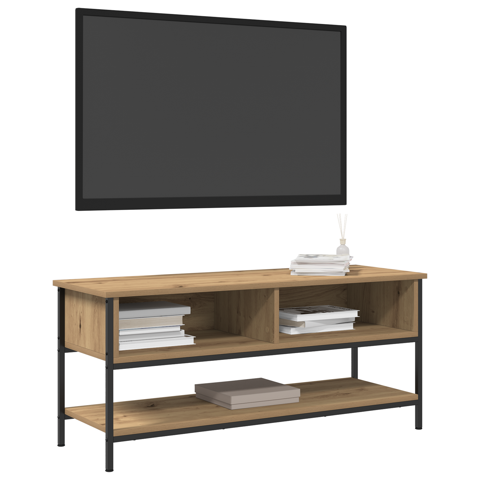 vidaXL Tv-meubel 100x35x45 cm bewerkt hout en staal artisanaal eiken