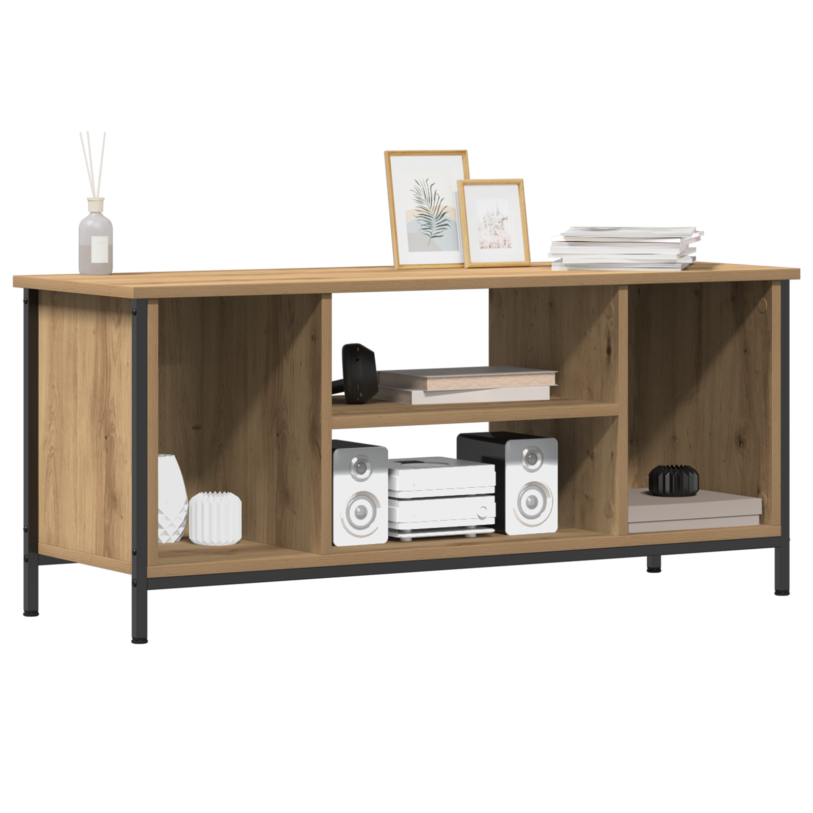vidaXL TV-meubel Eiken Geengineerd hout, Metaal 102 x 35 x 45 cm
