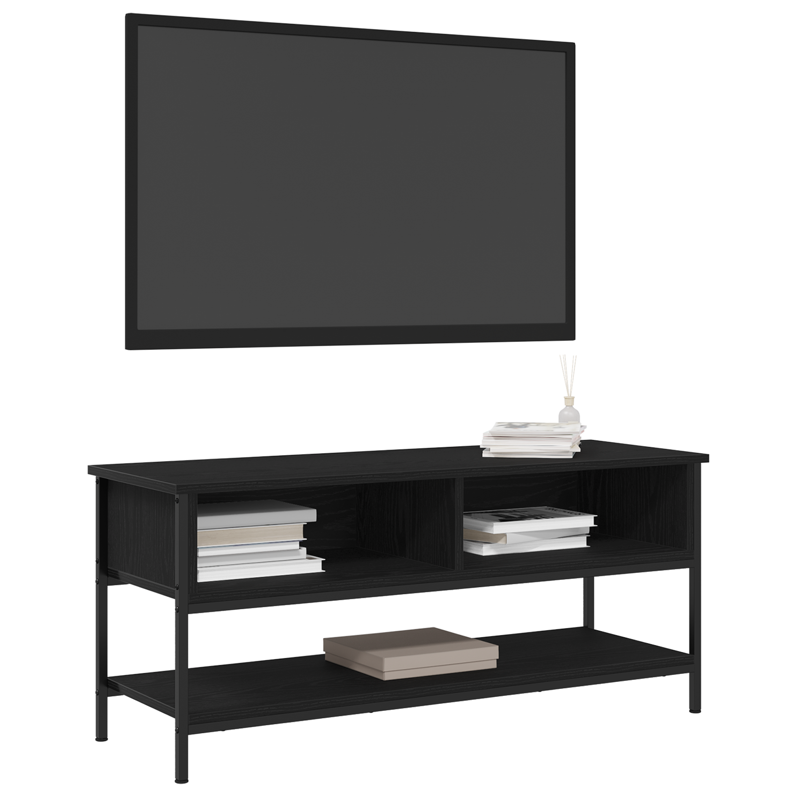 vidaXL Tv-meubel 100x35x45 cm bewerkt hout en staal zwart eikenkleurig