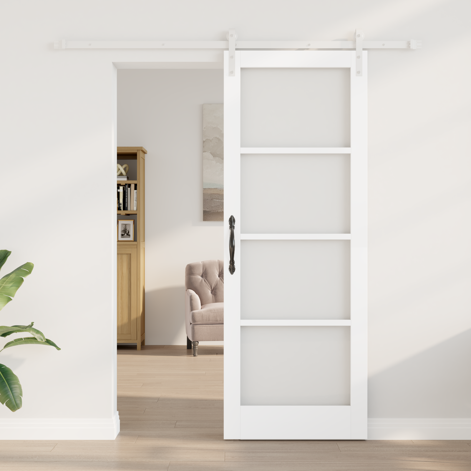vidaXL Schuifdeur met beslag ORKDAL massief hout en glas wit