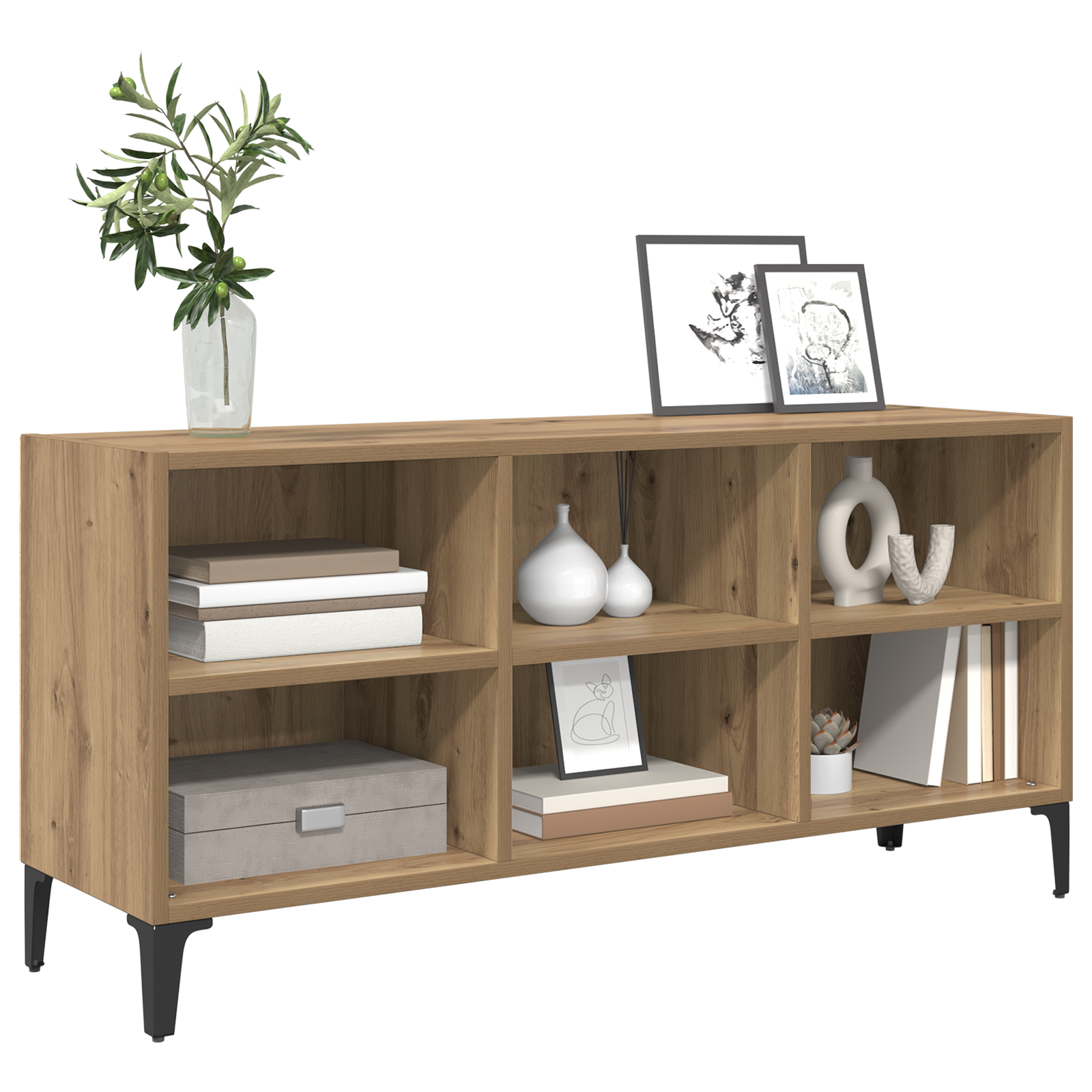 vidaXL TV-Stand Artisan Eiken Bewerkt hout, Metaal Middelgroot TV-Stand