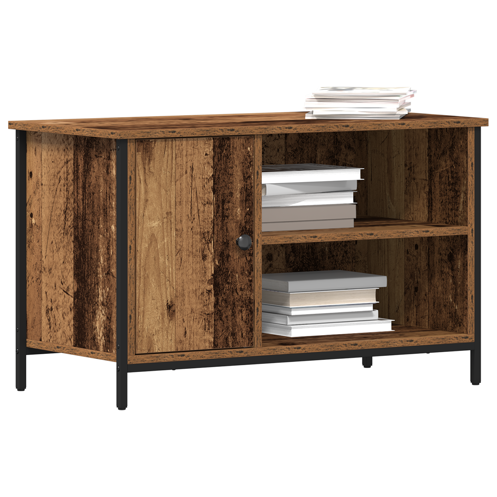 vidaXL Tv-meubel 80x40x50 cm bewerkt hout en staal oud houtkleurig