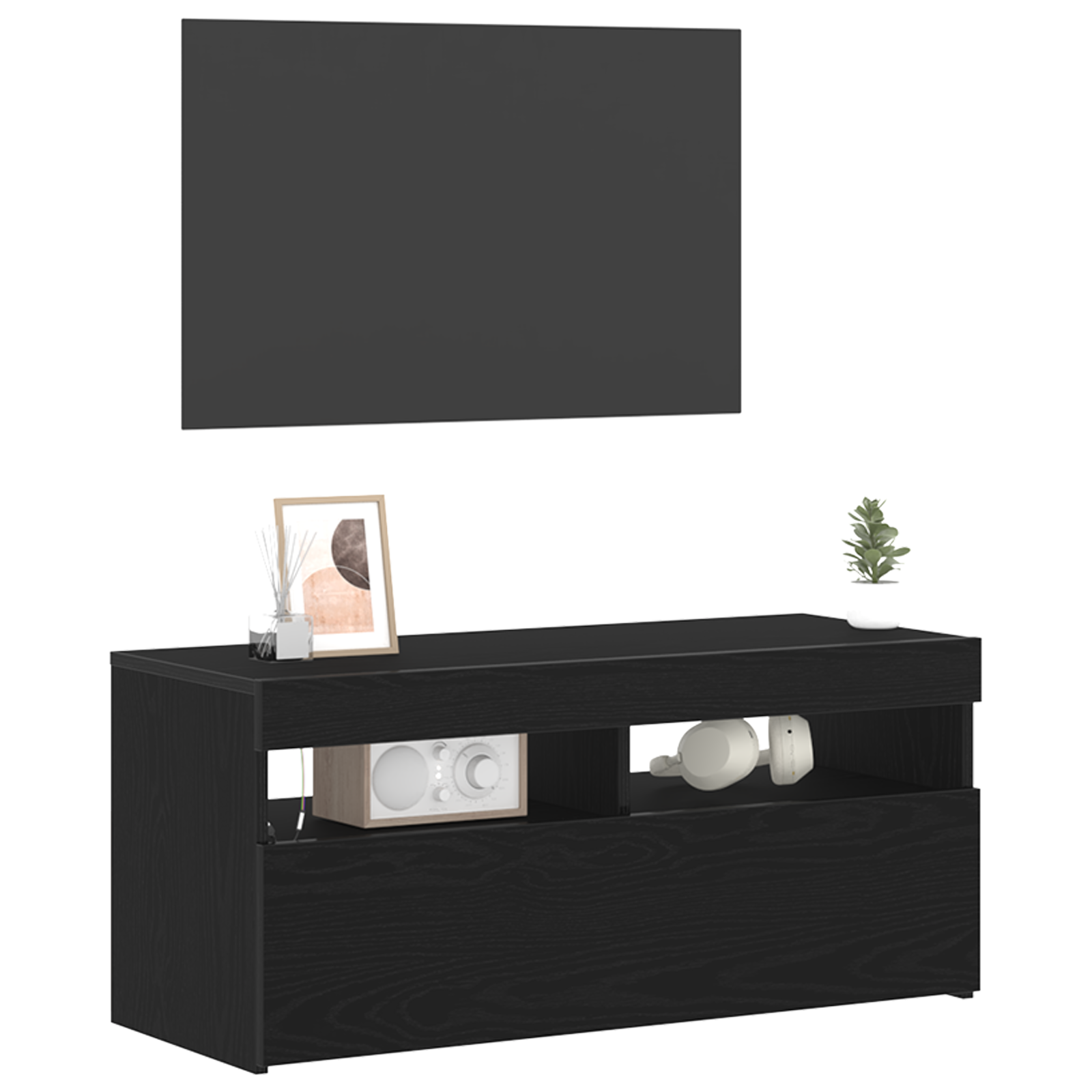 vidaXL TV-kast met LED-verlichting - Zwart Eiken - 90x35x40 cm - Bewerkt Hout