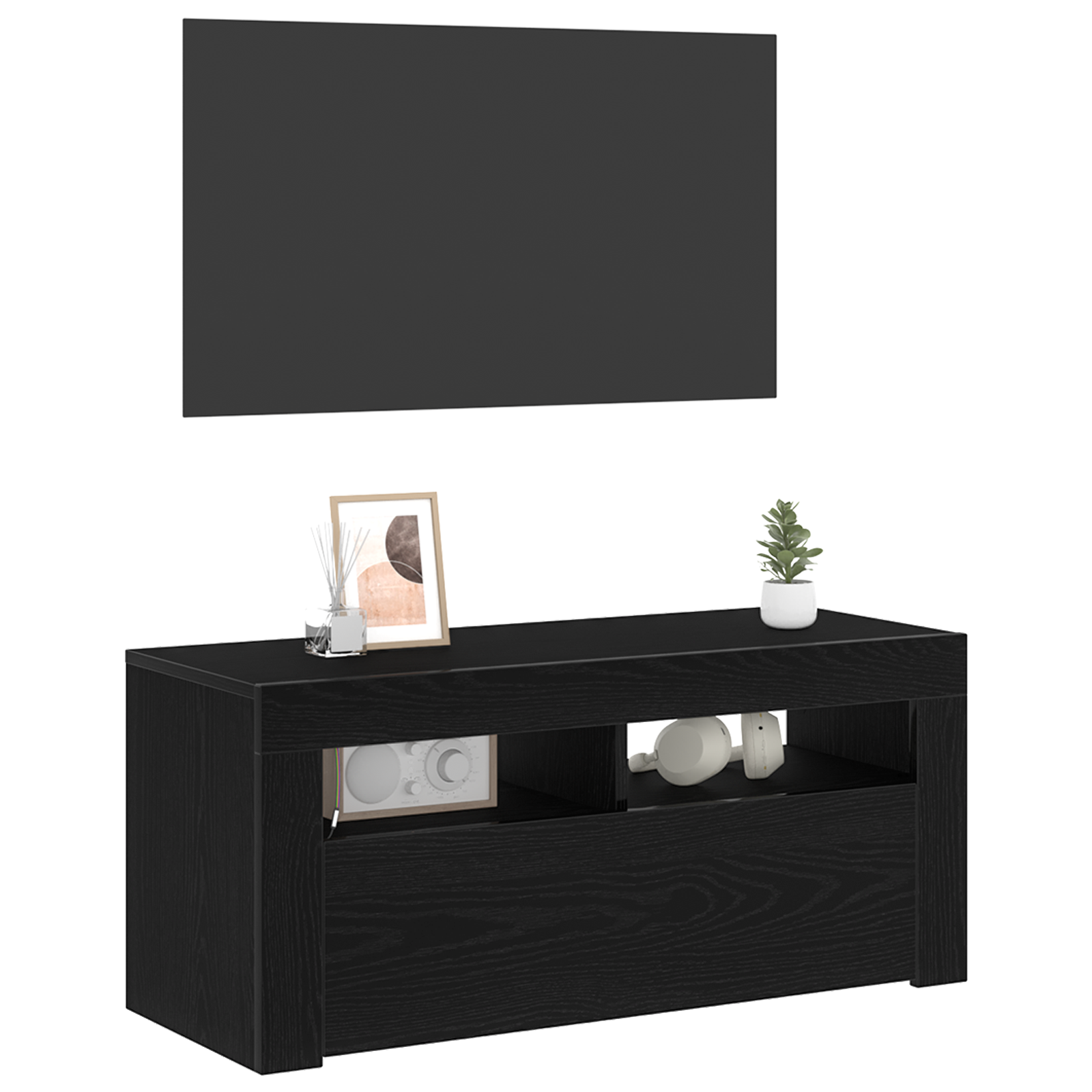 vidaXL TV-meubel met LED 90x35x40 cm bewerkt hout zwart eikenkleurig