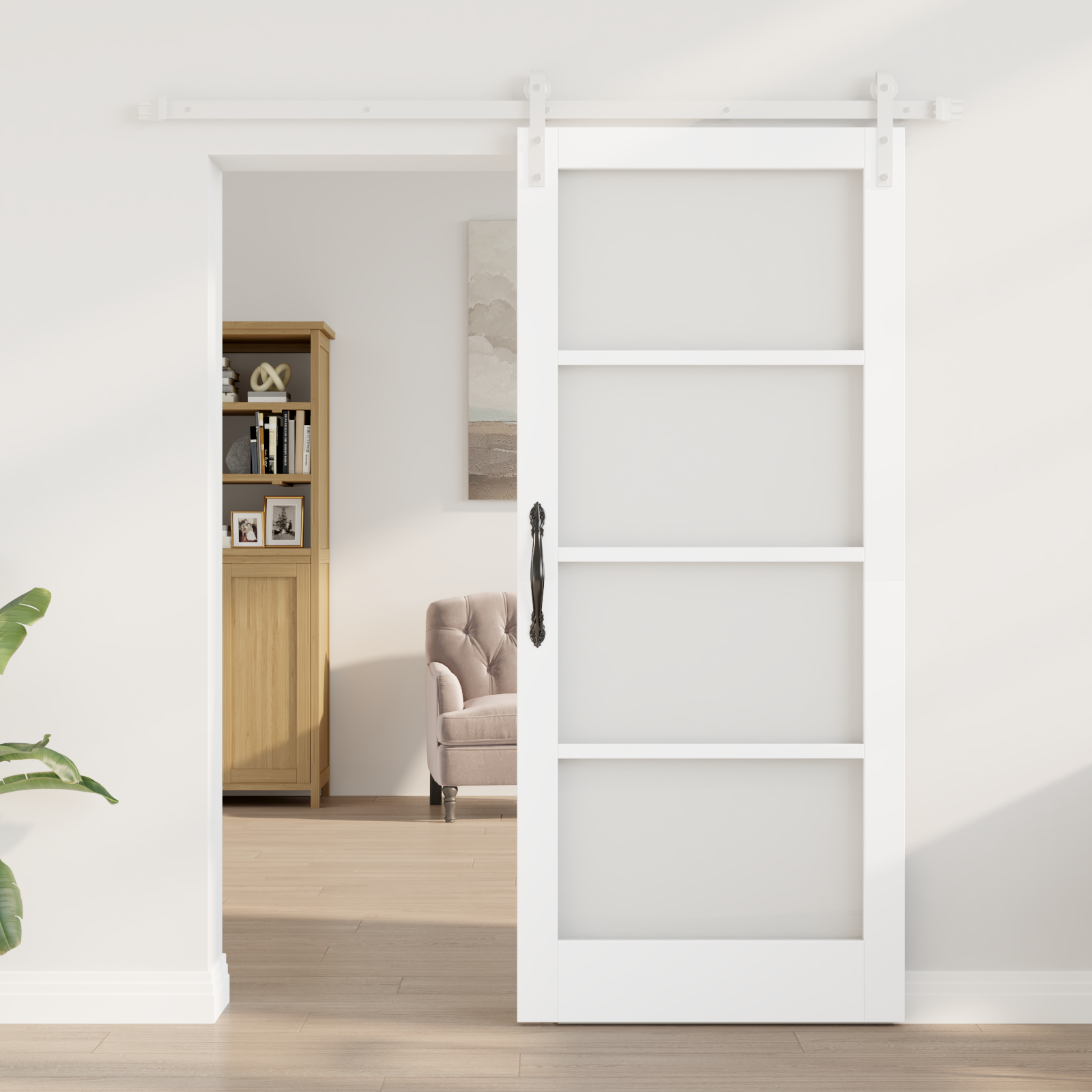 vidaXL Schuifdeur met beslag ORKDAL massief hout en glas wit