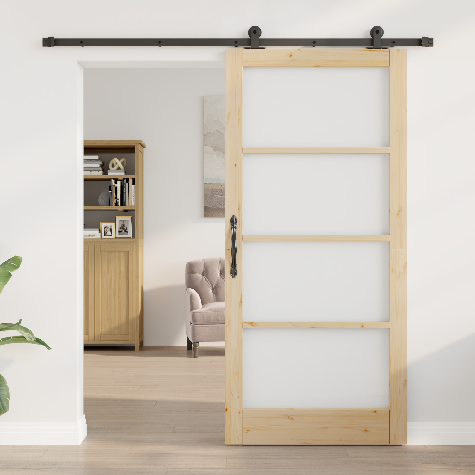 vidaXL Schuifdeur met Hardware Set 'ORKDAL'van Massief Hout en Glas