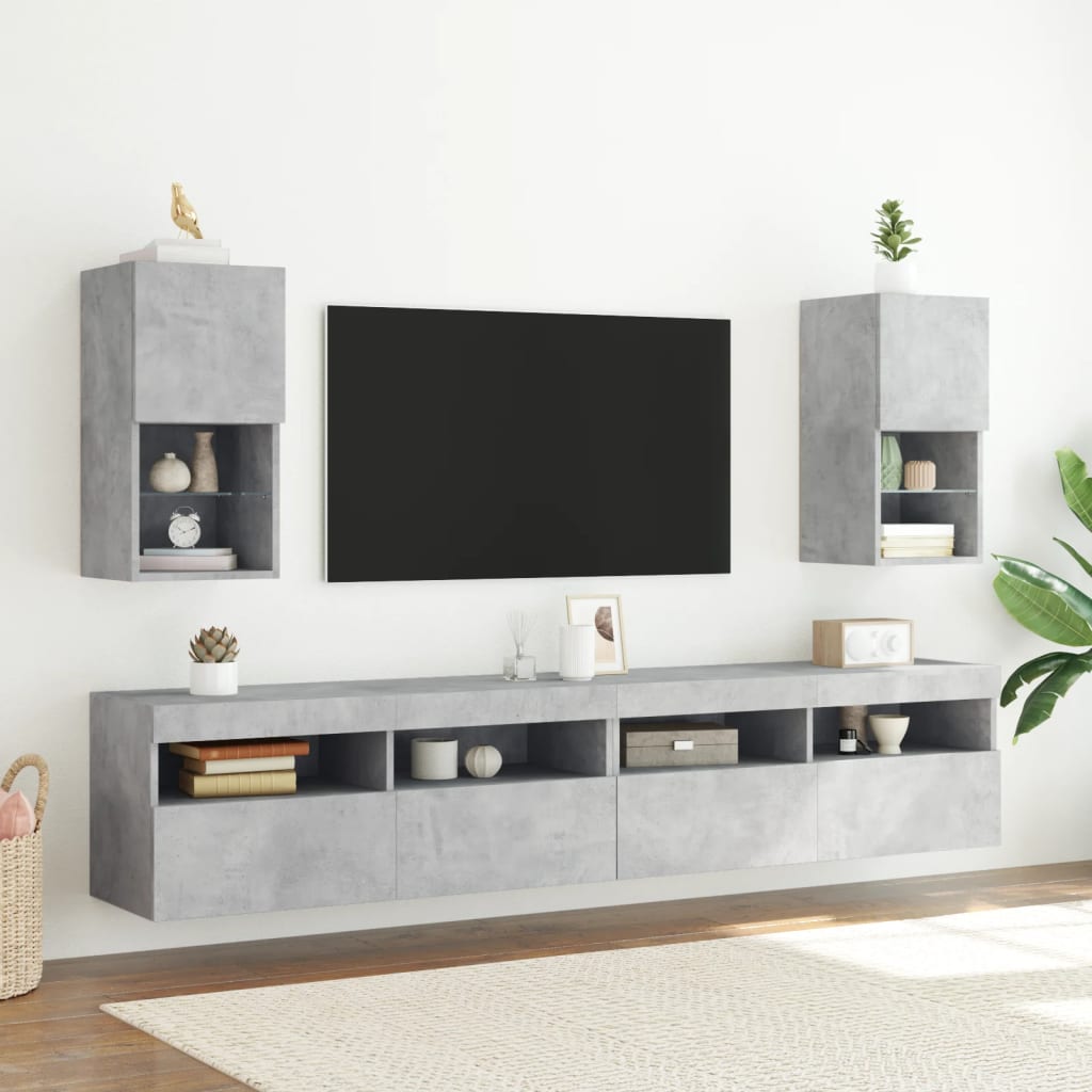 vidaXL Tv-meubelen 2 st met LED-verlichting 30,5x30x60 cm betongrijs