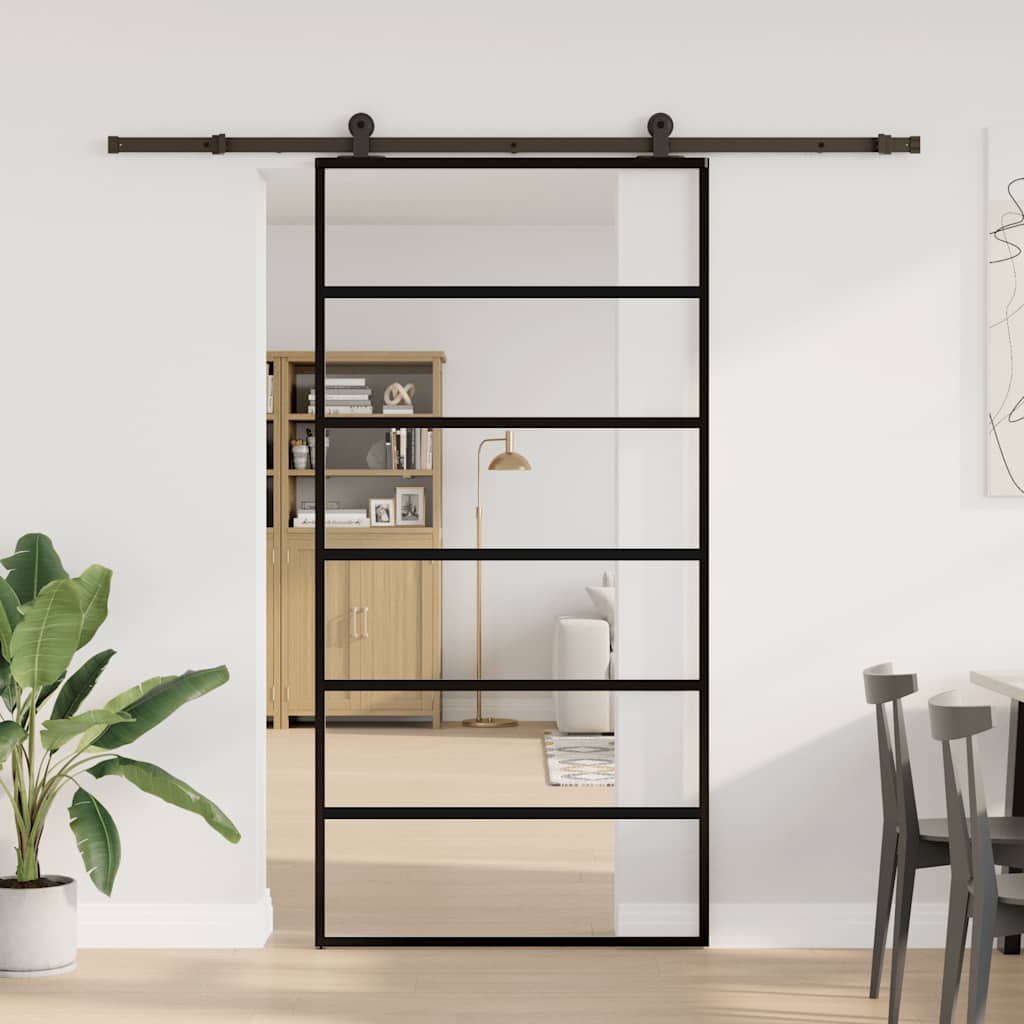 vidaXL Schuifdeur met beslagset 102x205 cm aluminium en ESG-glas