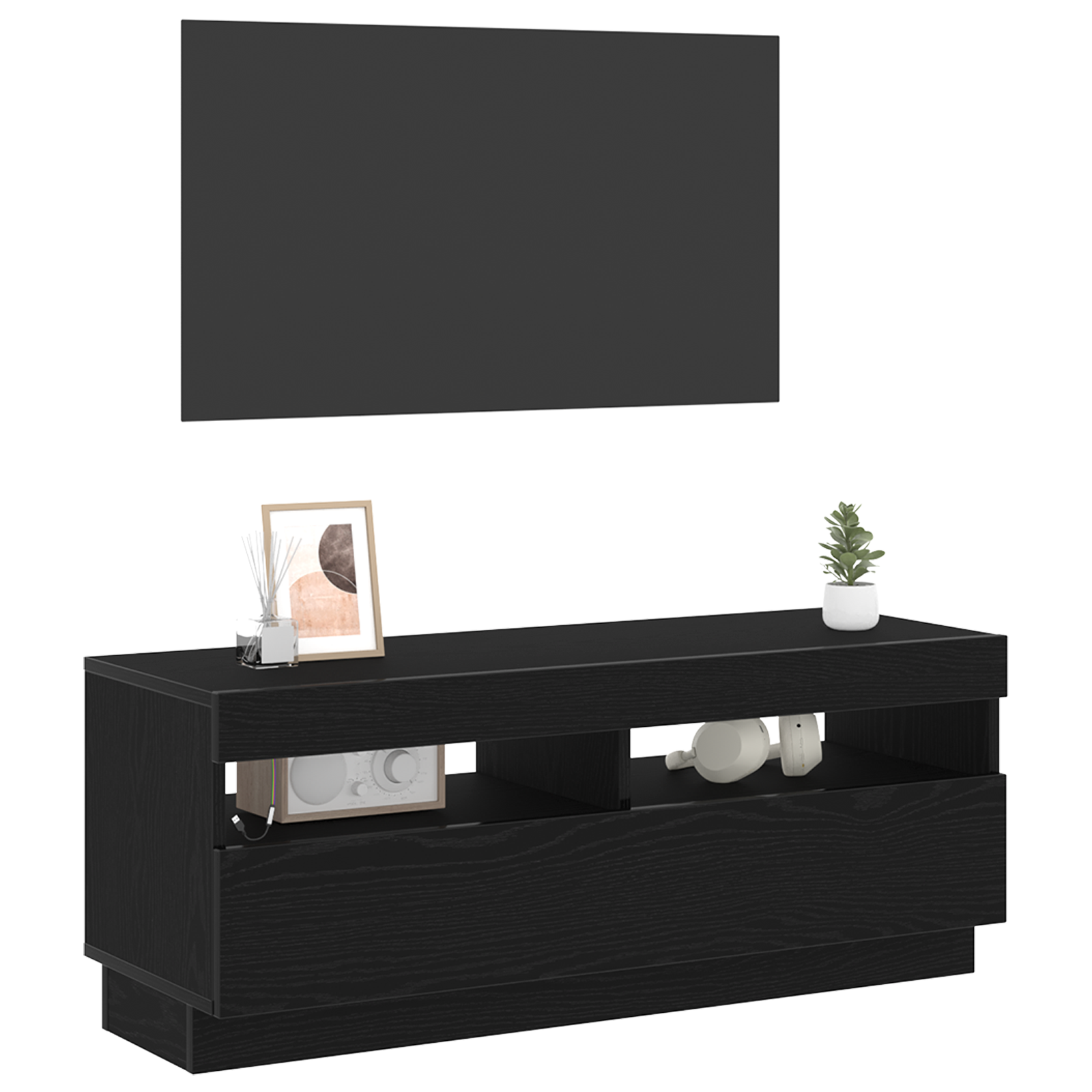 vidaXL TV-kast met LED-verlichting - Zwart Eiken - 100x35x40 cm - Bewerkt Hout