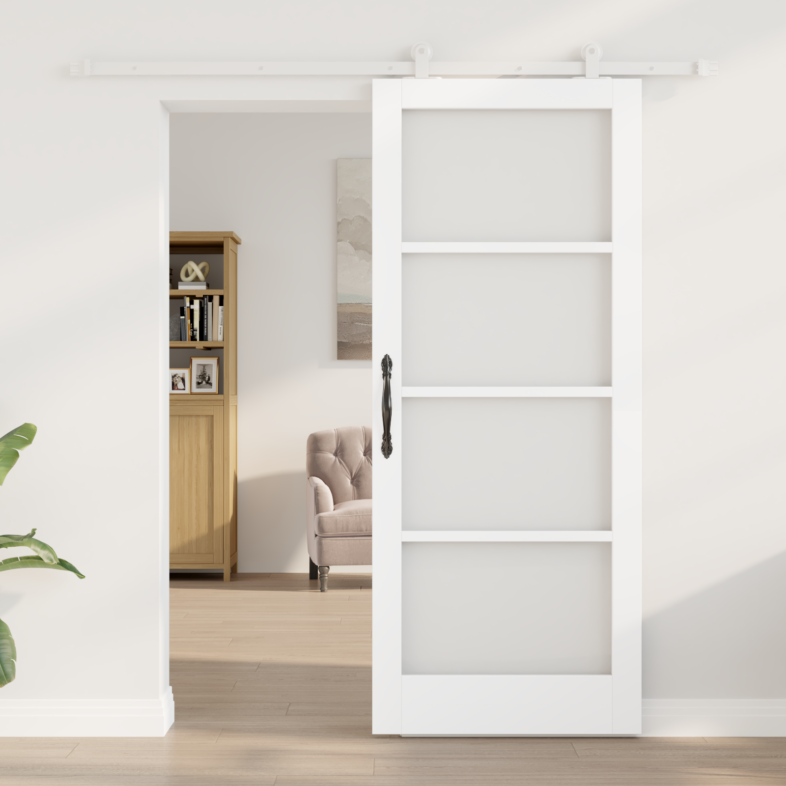 vidaXL Schuifdeur met Hardware Set 'ORKDAL'Wit Massief Hout en Glas