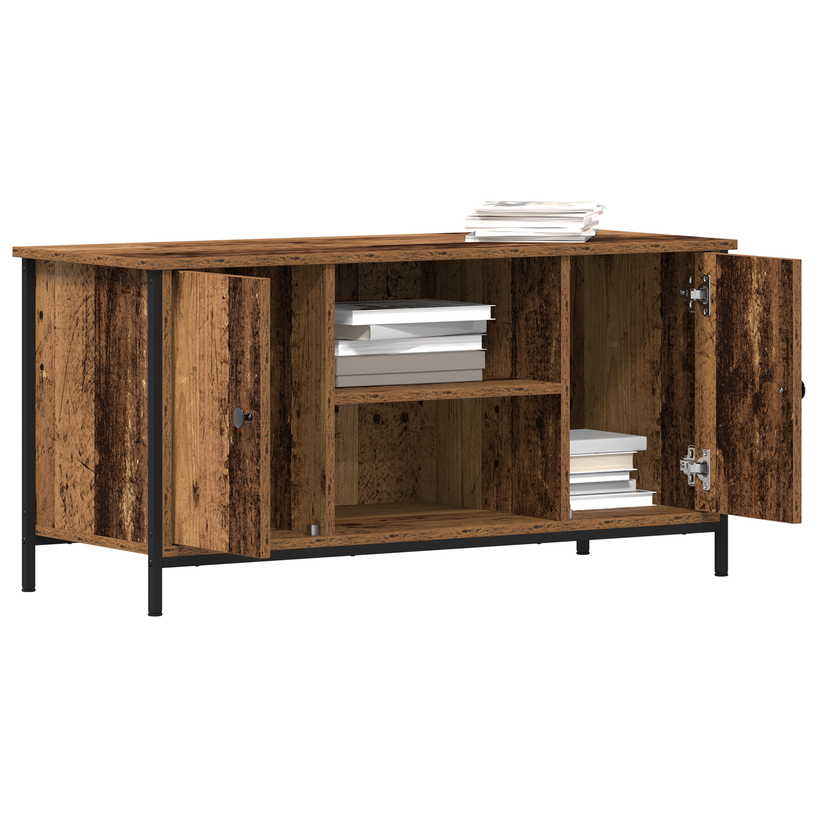 vidaXL Tv-meubel 100x40x50 cm bewerkt hout en staal oud houtkleurig
