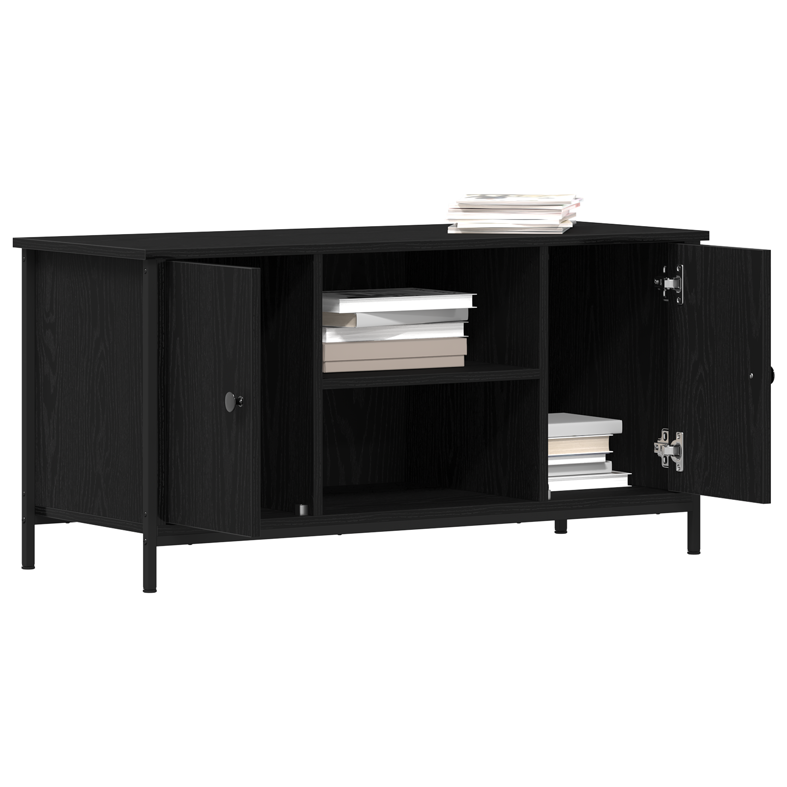 vidaXL Tv-meubel 100x40x50 cm bewerkt hout en staal zwart eikenkleurig