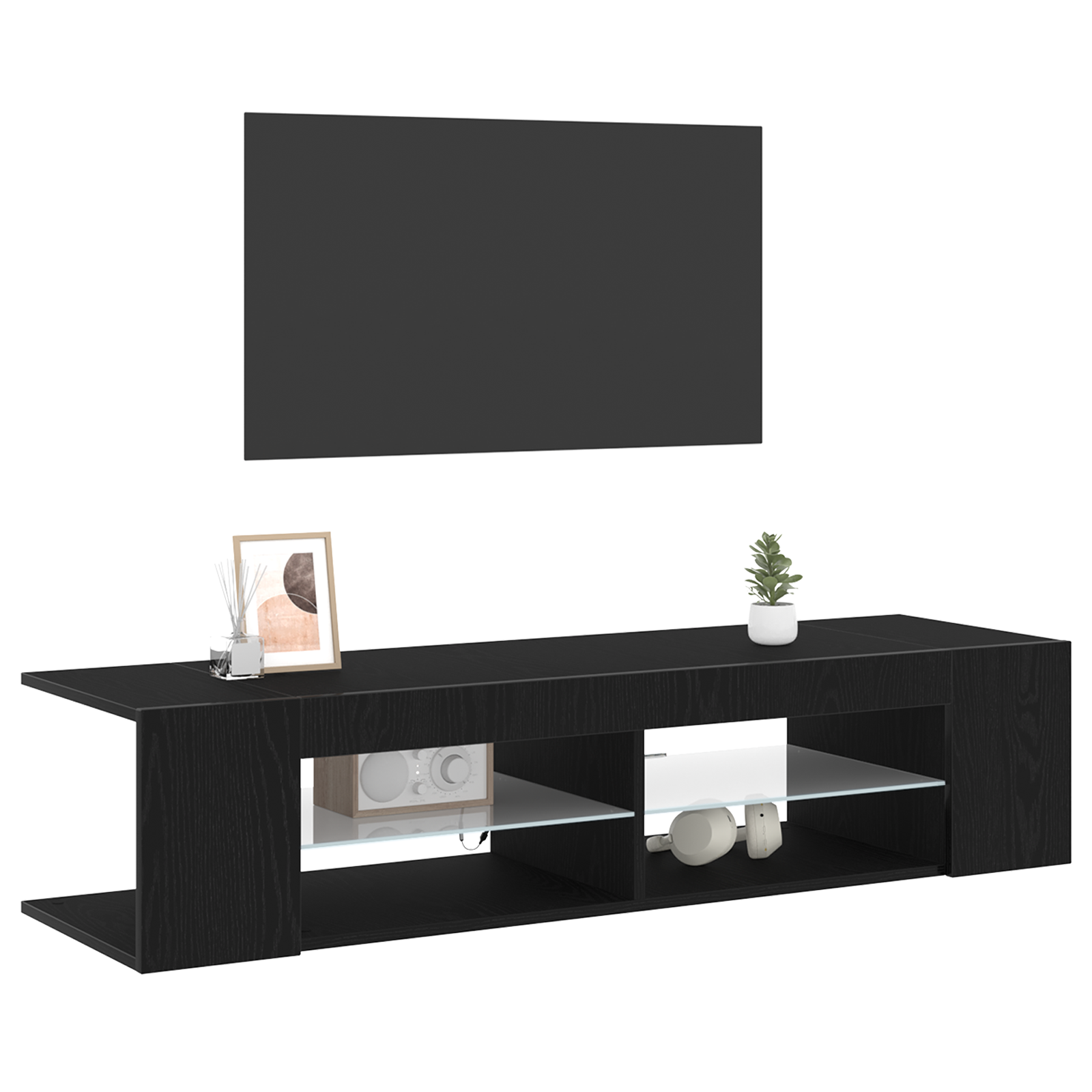 vidaXL TV-kast met LED-verlichting - Zwart Eiken - 135x39x30cm - Bewerkt Hout