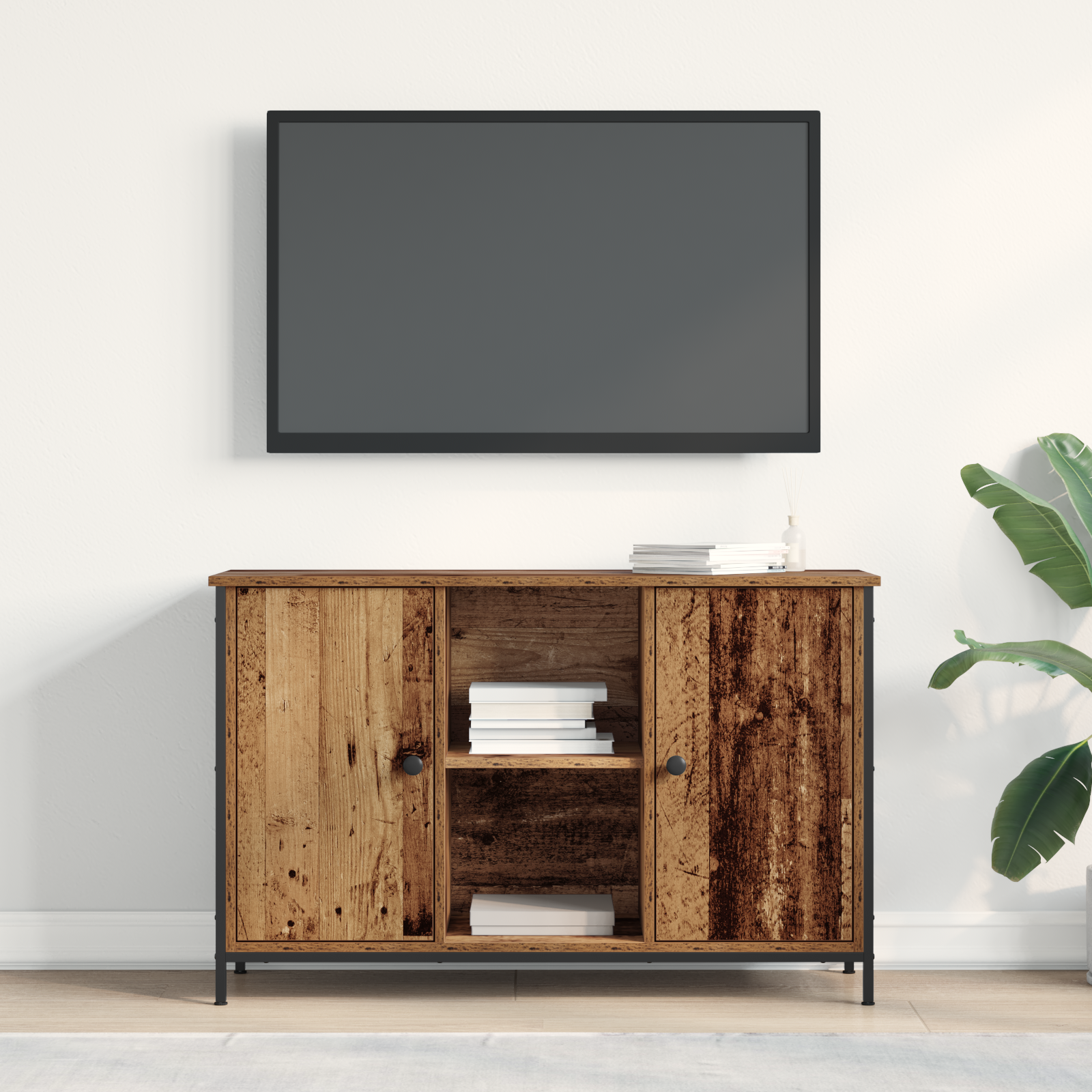 vidaXL Tv-meubel 101x35x65 cm bewert hout en staal artisanaal eiken