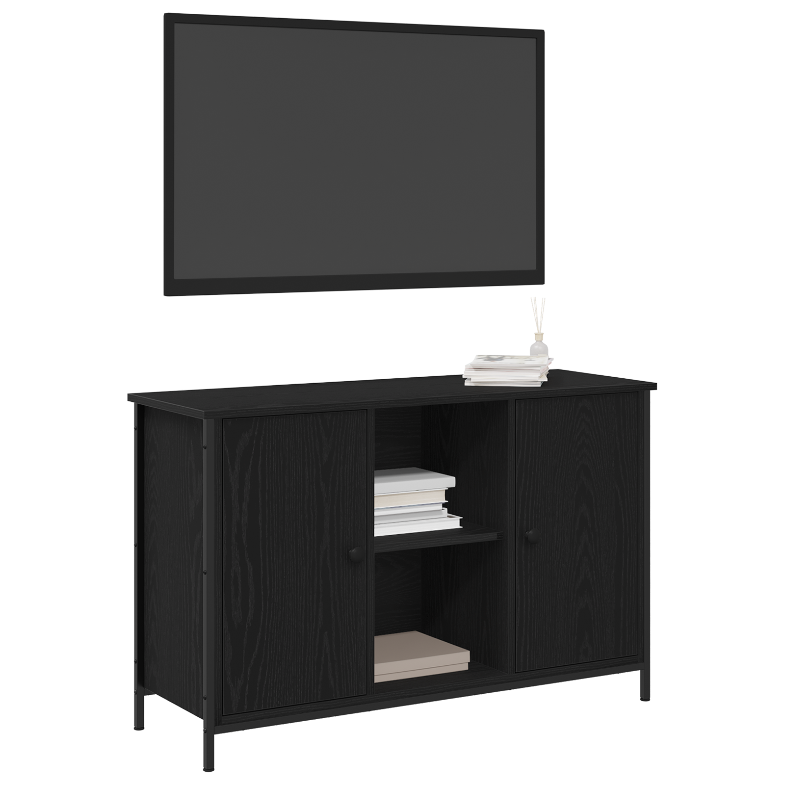 vidaXL Tv-meubel 101x35x65 cm bewerkt hout en staal zwart eikenkleur