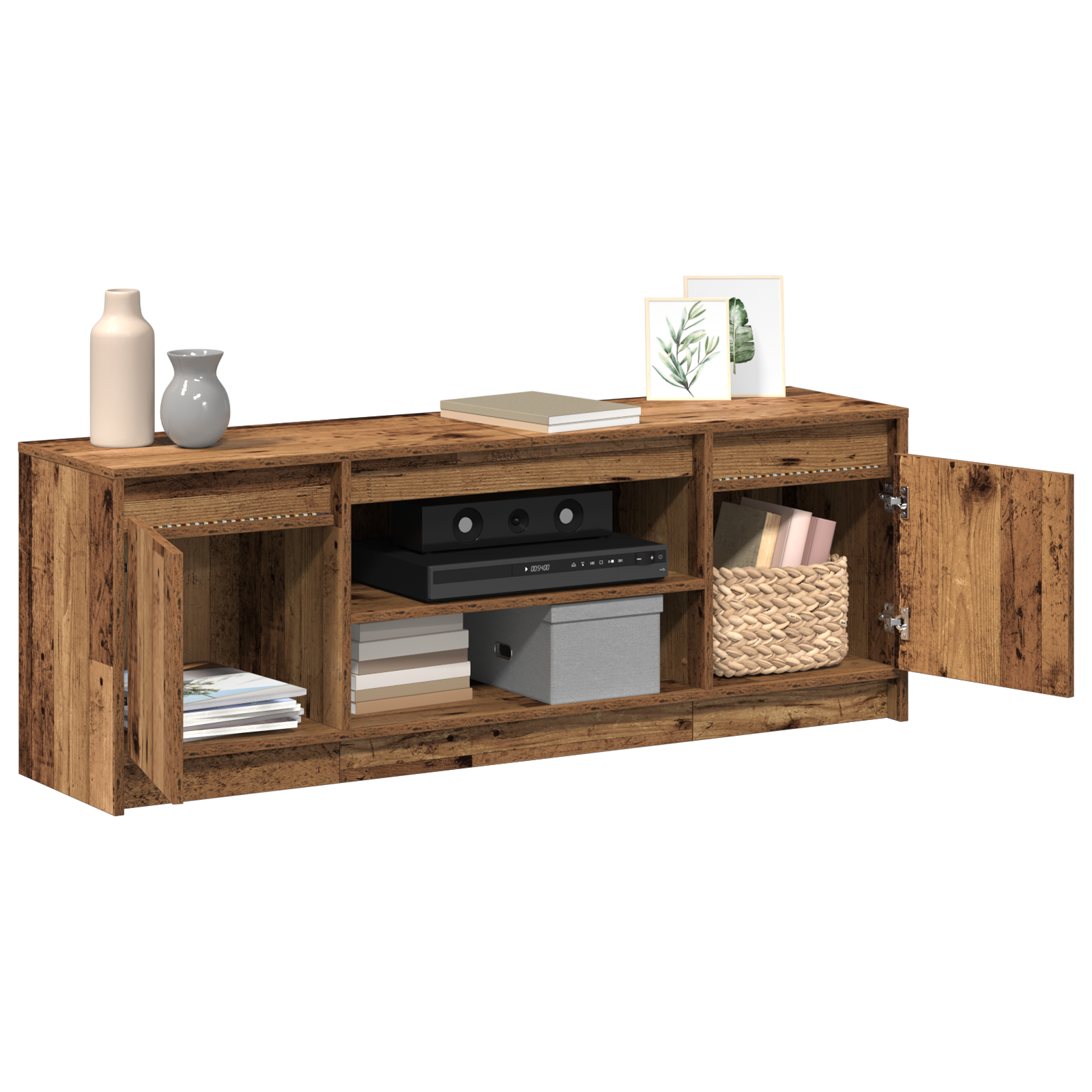 vidaXL TV Kast met LED - Oud Hout, 139,5x34x50 cm, Gemaakt van Bewerkt Hout