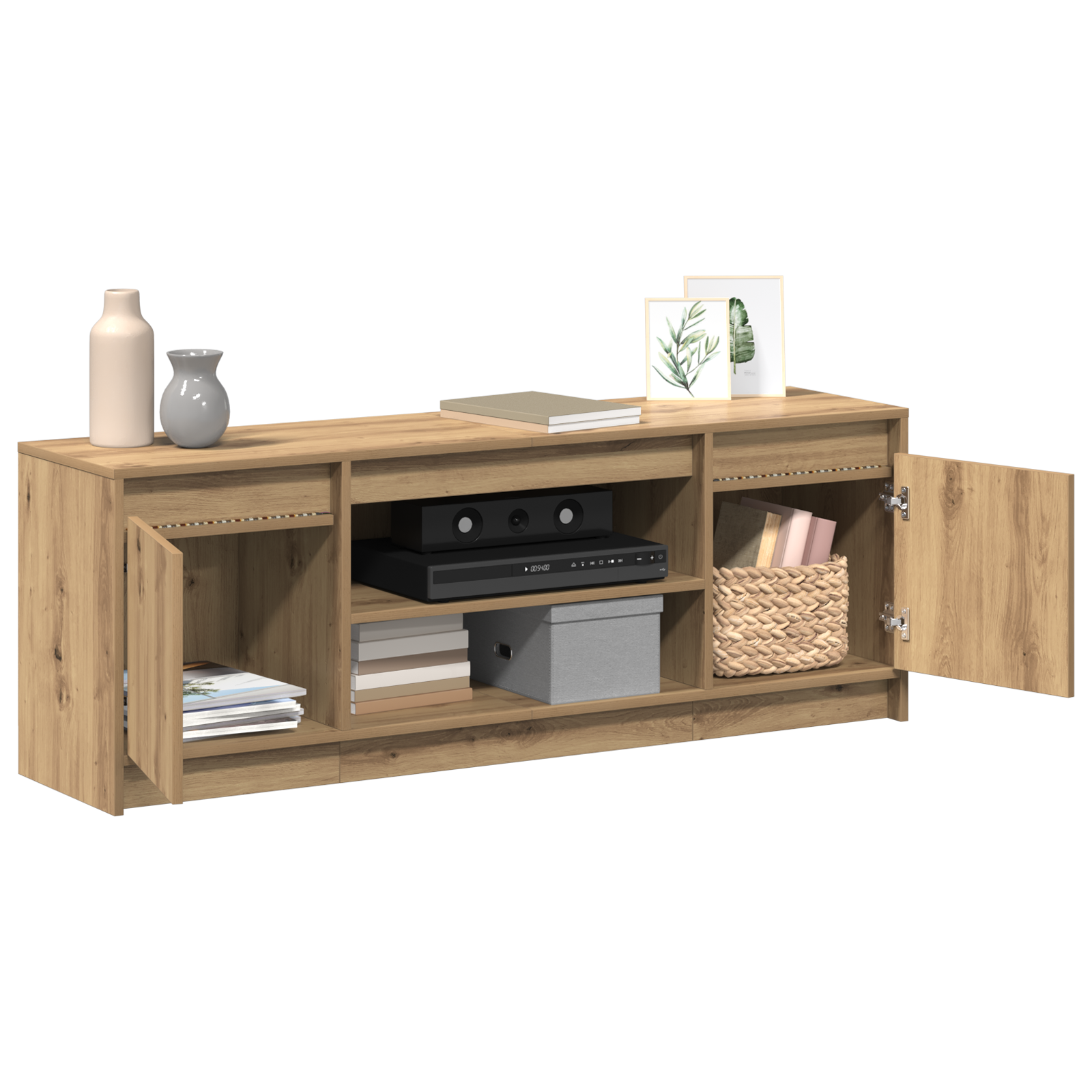 vidaXL TV-meubel met LED in artisan eiken 139,5x34x50 cm, gemaakt van bewerkt hout.