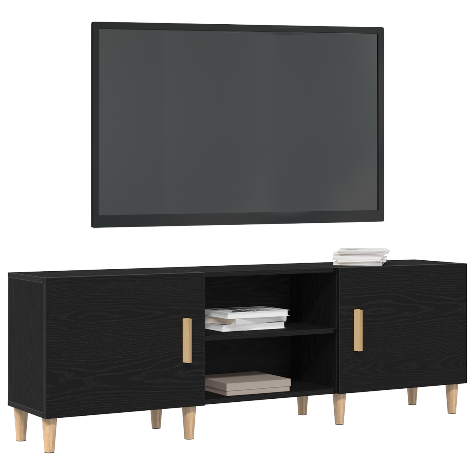 vidaXL TV-meubel - Zwart Eiken, 150x30x50 cm, Gemaakt van Bewerkt Hout