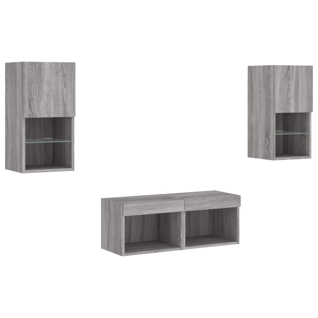 vidaXL 4-delige tv-wandmeubelset met LED-verlichting grijs sonoma