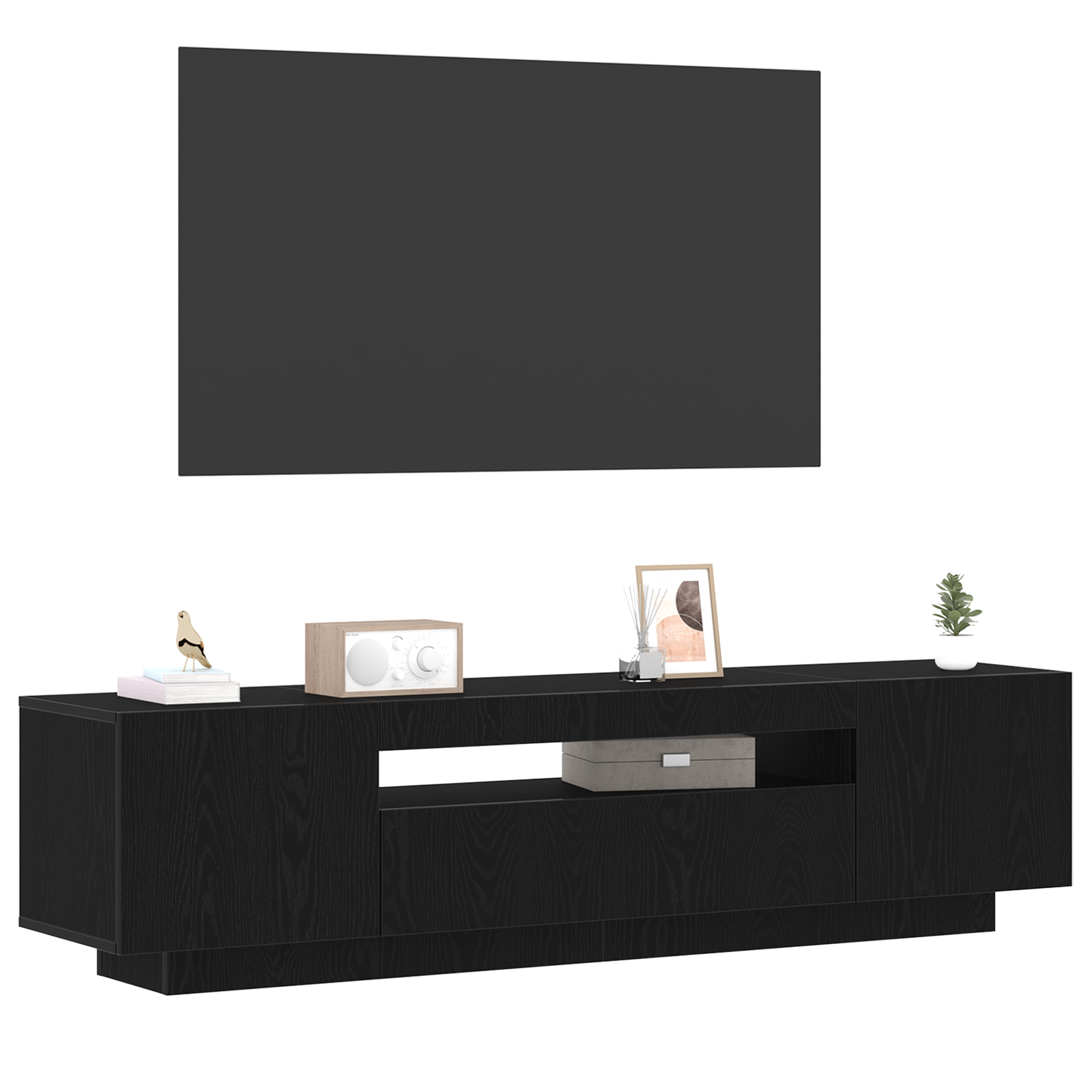 vidaXL TV-meubel met LED-verlichting Zwart Eiken 160x35x40 cm Samengesteld Hout
