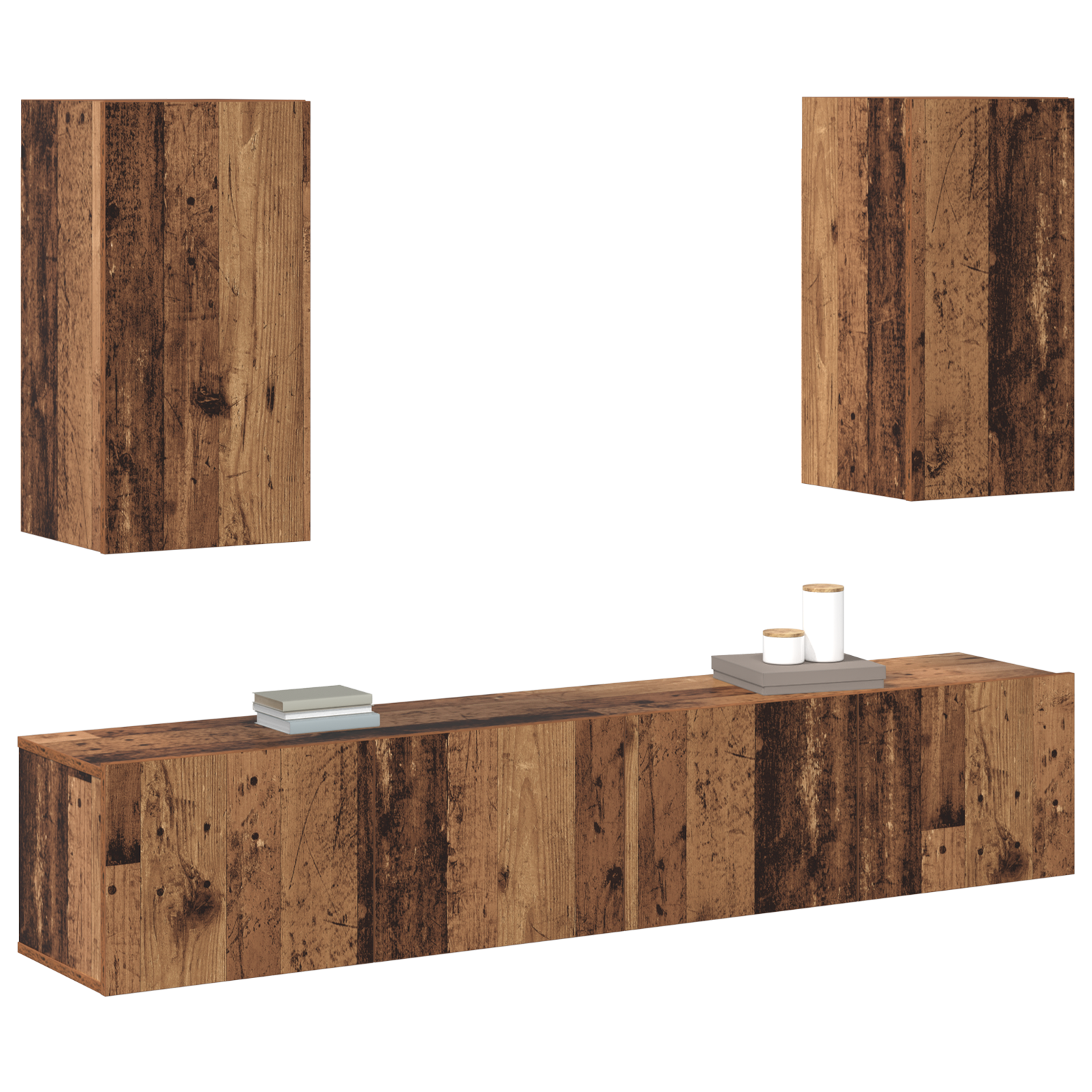 vidaXL 4-delige TV Meubelset Wandmontage Oud Hout Bewerkt Hout