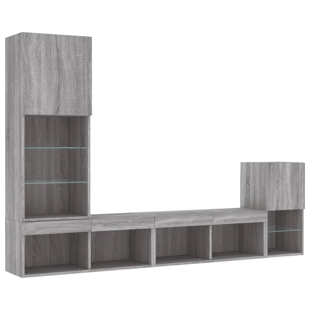 vidaXL 4-delige Tv-wandmeubelset met LED bewerkt hout grijs sonoma