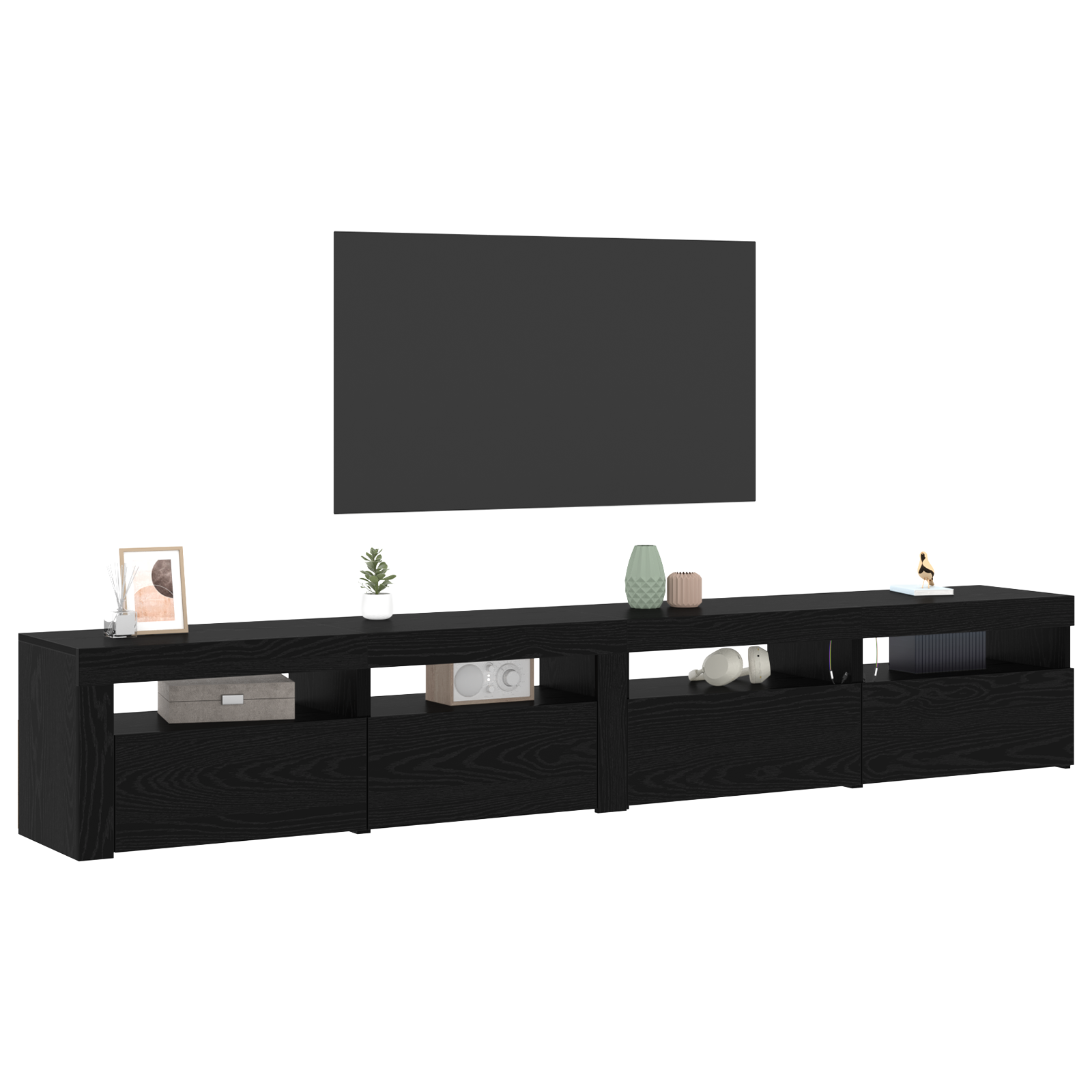 vidaXL 3-delige TV-kastenset met LED-verlichting in zwart eiken engineered hout