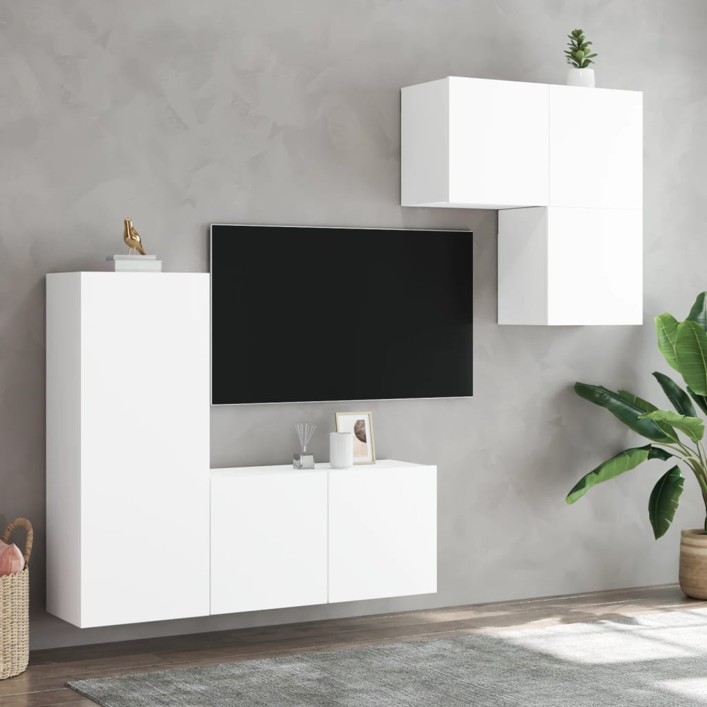 vidaXL 4-delige Tv-meubelset bewerkt hout wit
