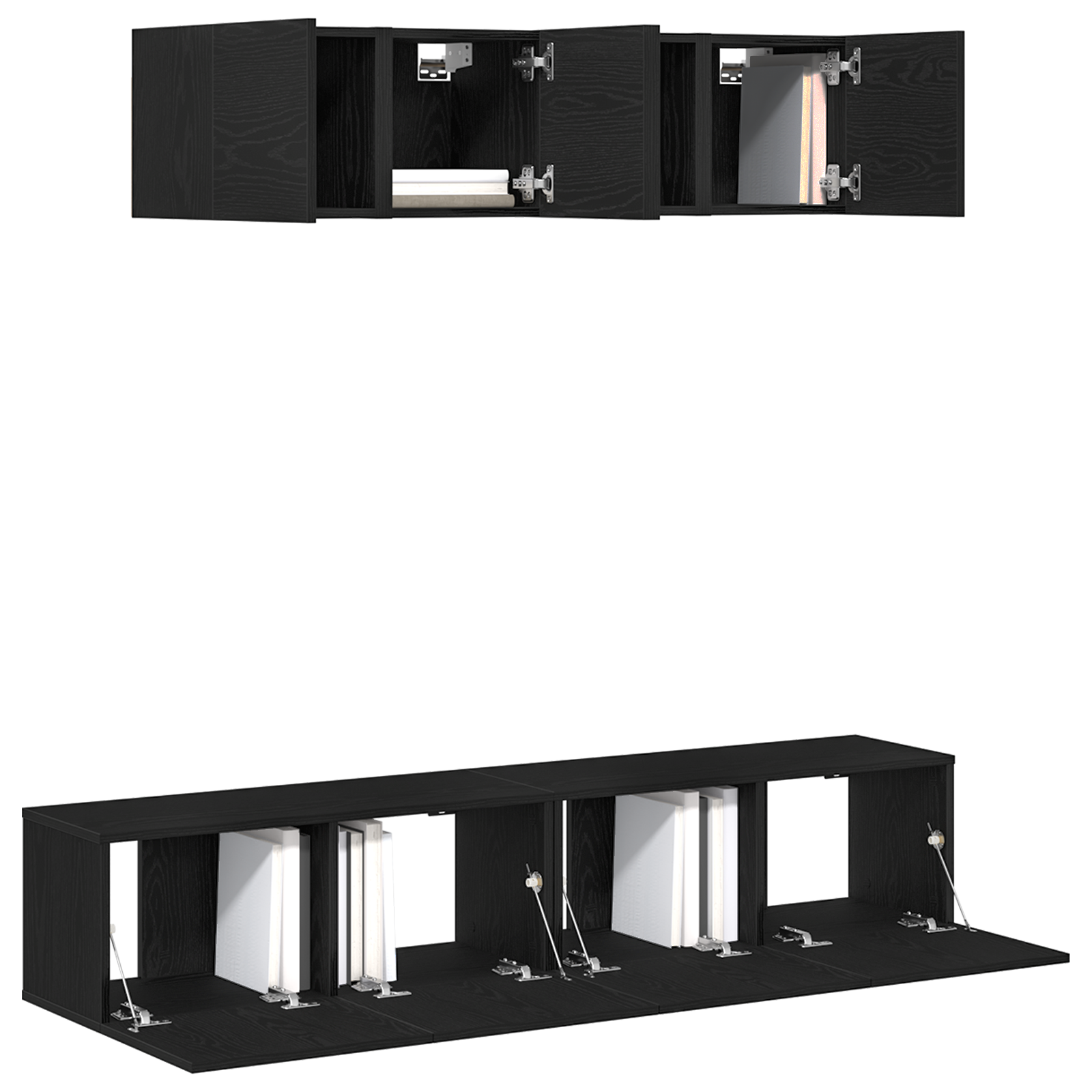 vidaXL 6-delige TV-kastenset - Wandmontage, Zwart Eik, Engineered Hout