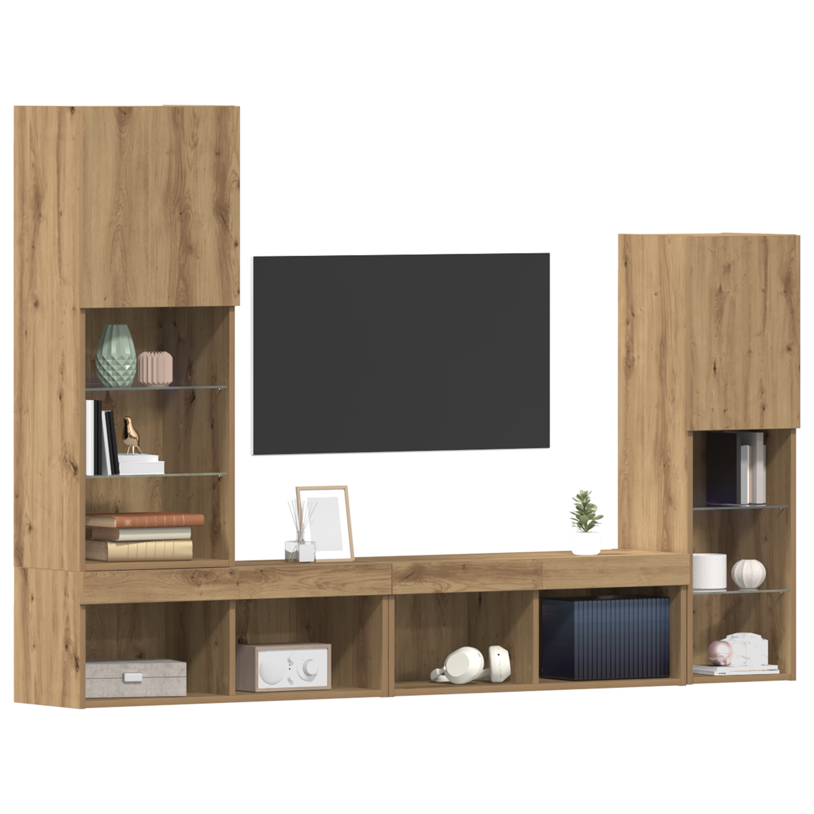 vidaXL Tv-meubel met LED 40,5x30x102 cm bewerkt artisanaal eiken