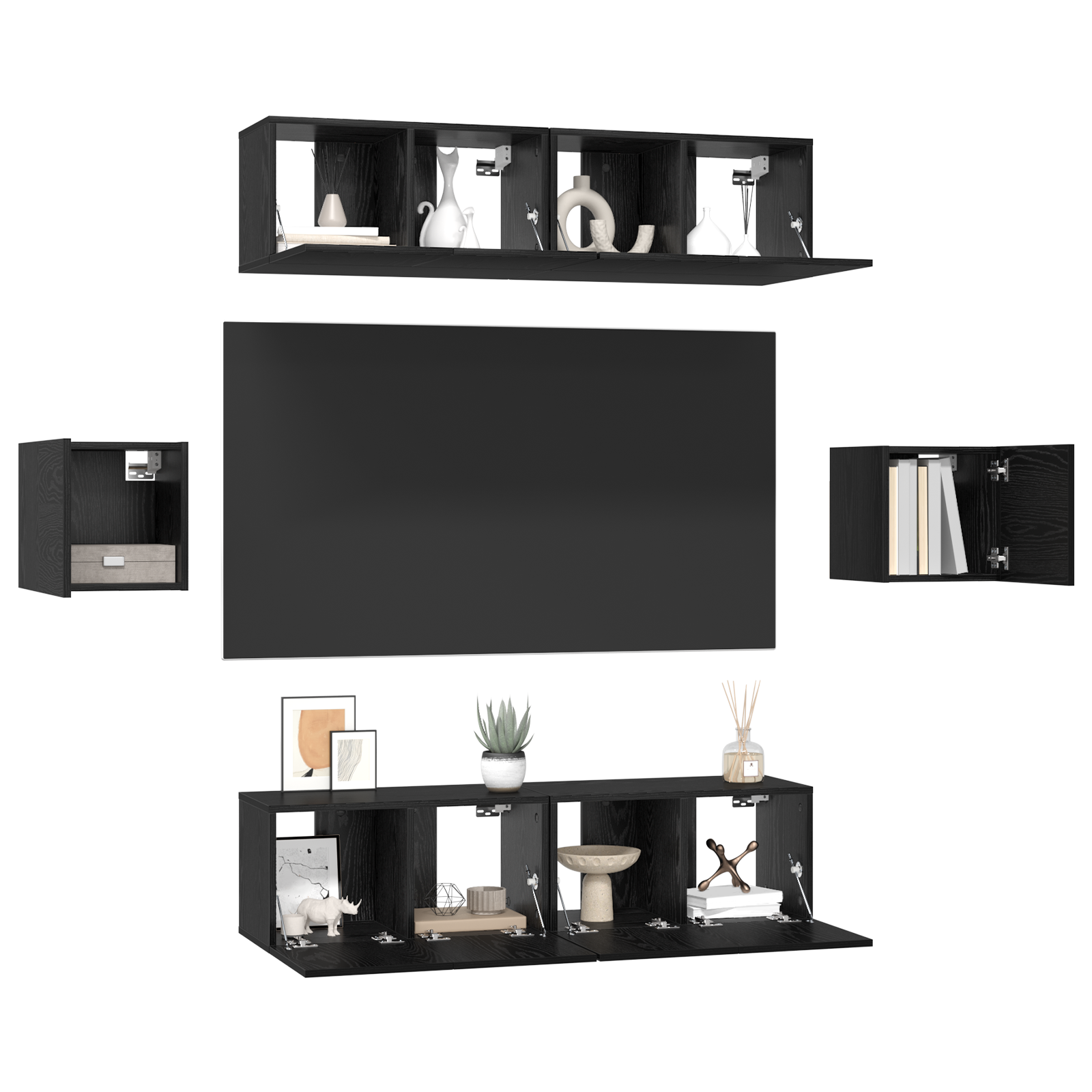 vidaXL Tv-meubelset 6 pcs Zwart eiken 60 x 30 x 30 cm Bewerkt hout
