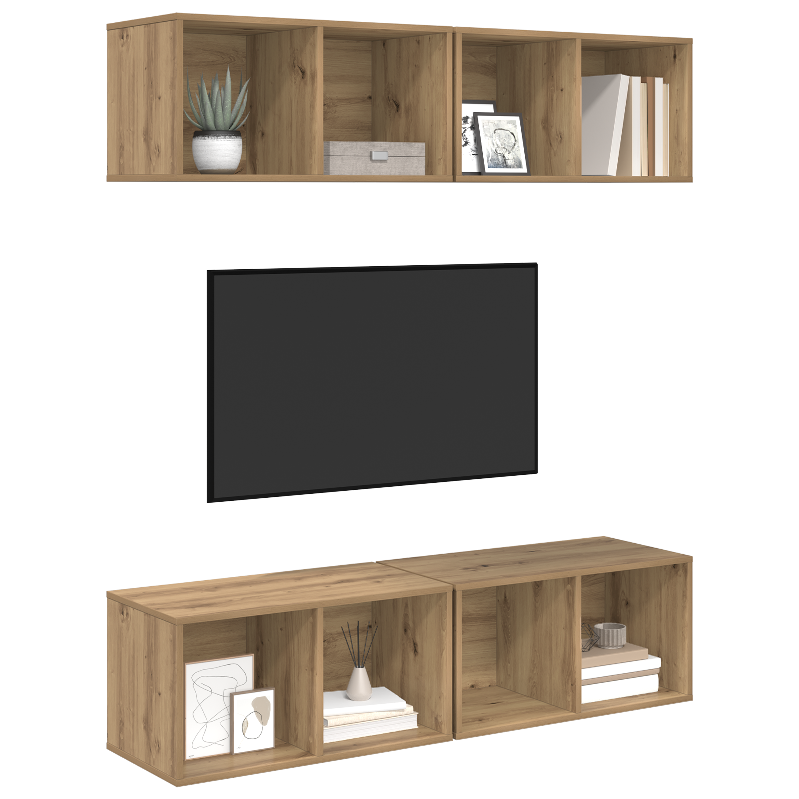vidaXL Wand TV Kast 4 pcs artisanaal eikenkleurig 37 x 37 x 72 cm