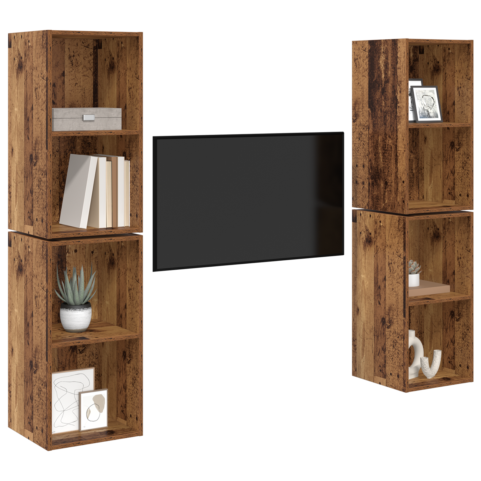 vidaXL Wand TV Kast 4 pcs Oude hout 37 x 37 x 72 cm Bewerkt hout