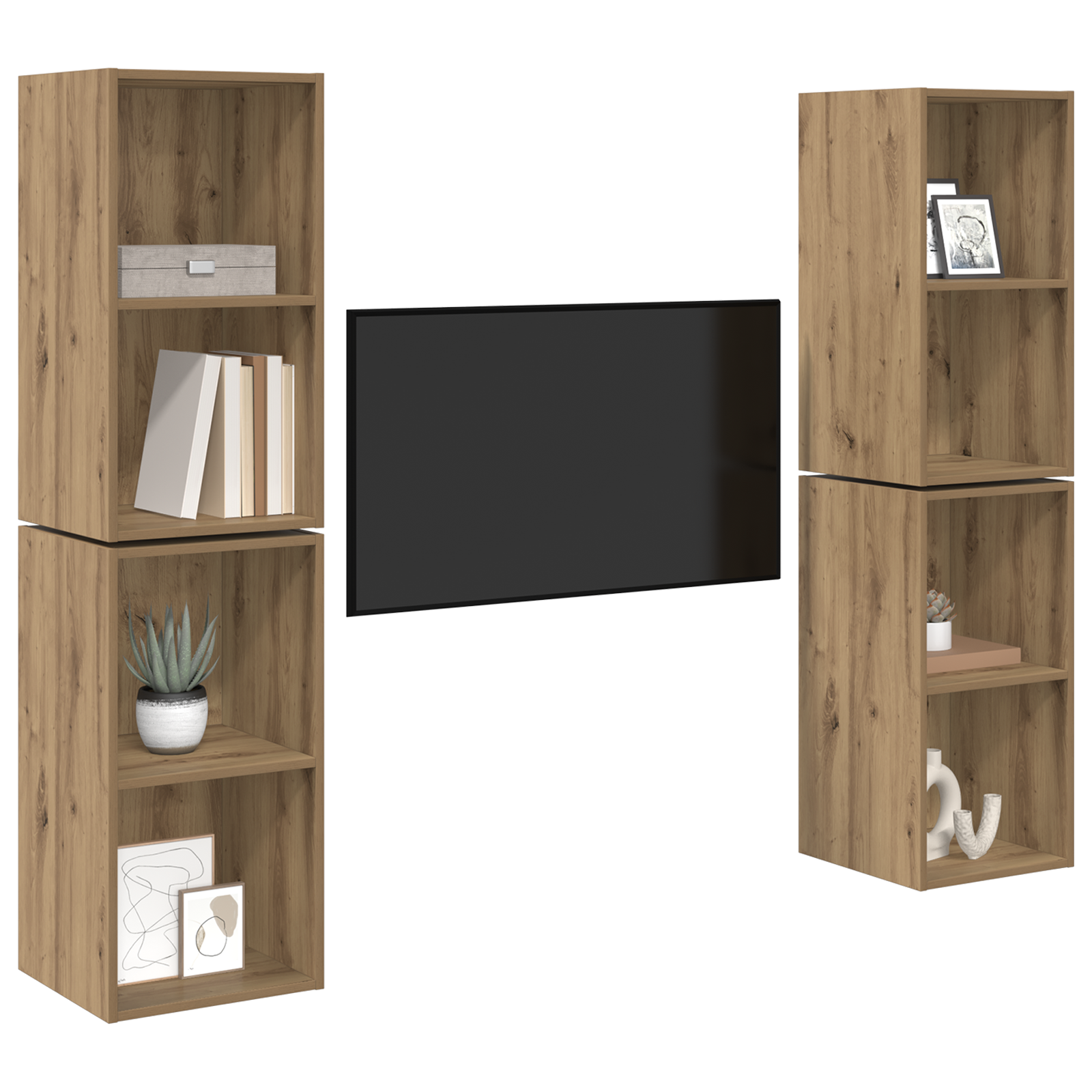 vidaXL Wand TV Kast met plank 4 pcs Ambachtelijk eiken 37 x 37 x 72 cm
