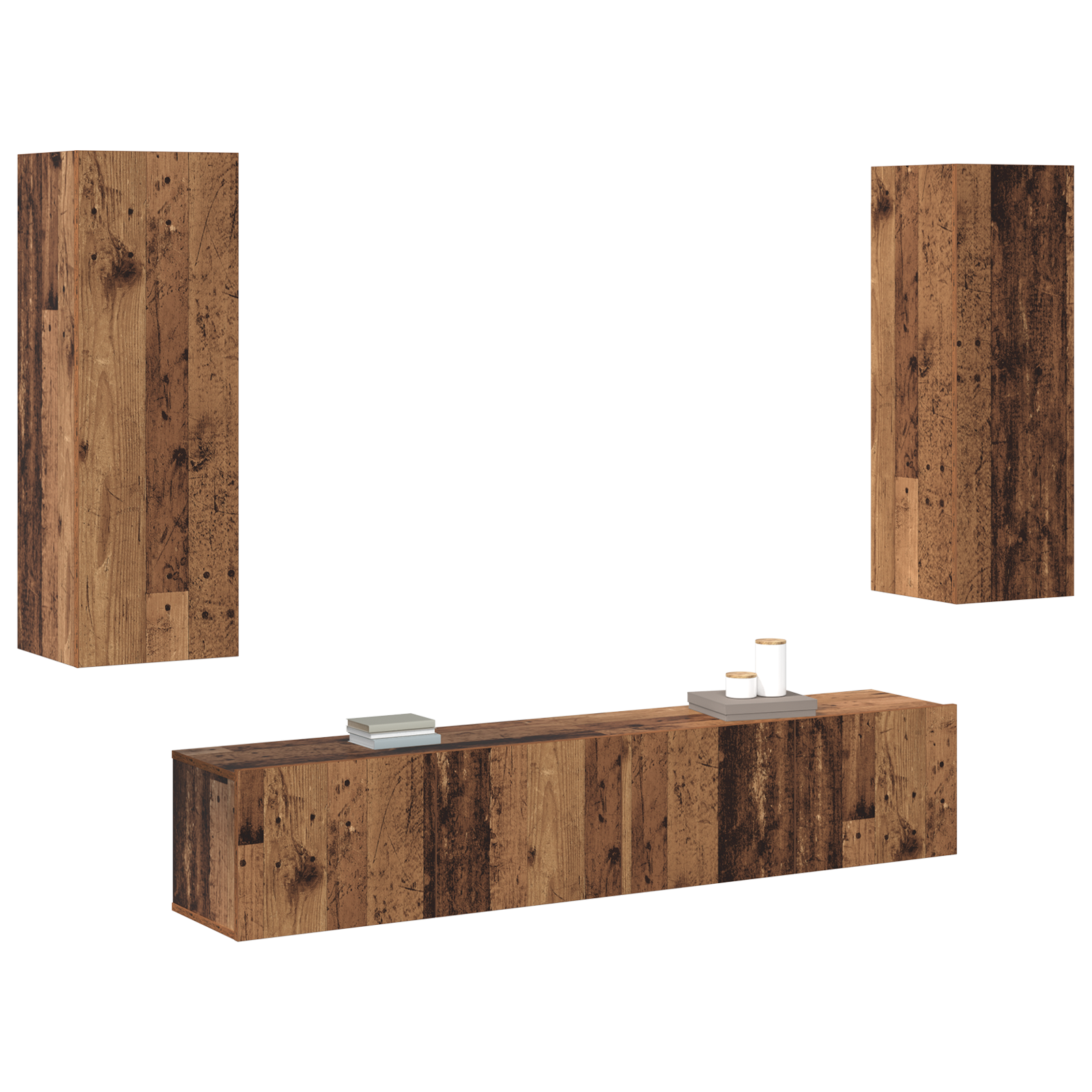 vidaXL 4-delige TV-kast Set Wand-gemonteerd Oud Hout Geengineerd Hout