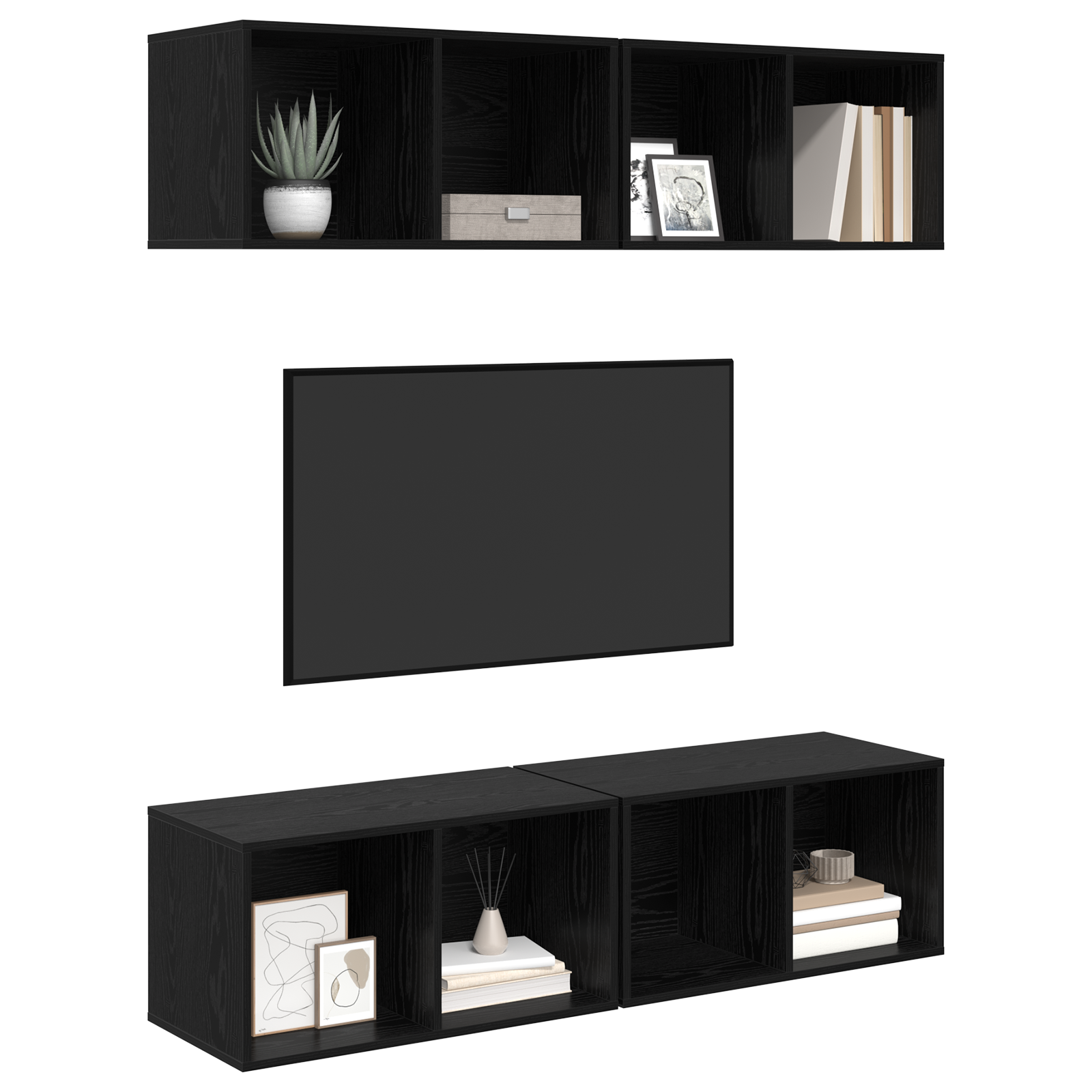 vidaXL Wand TV Kast 4 pcs Zwart eiken 37 x 37 x 72 cm Bewerkt hout