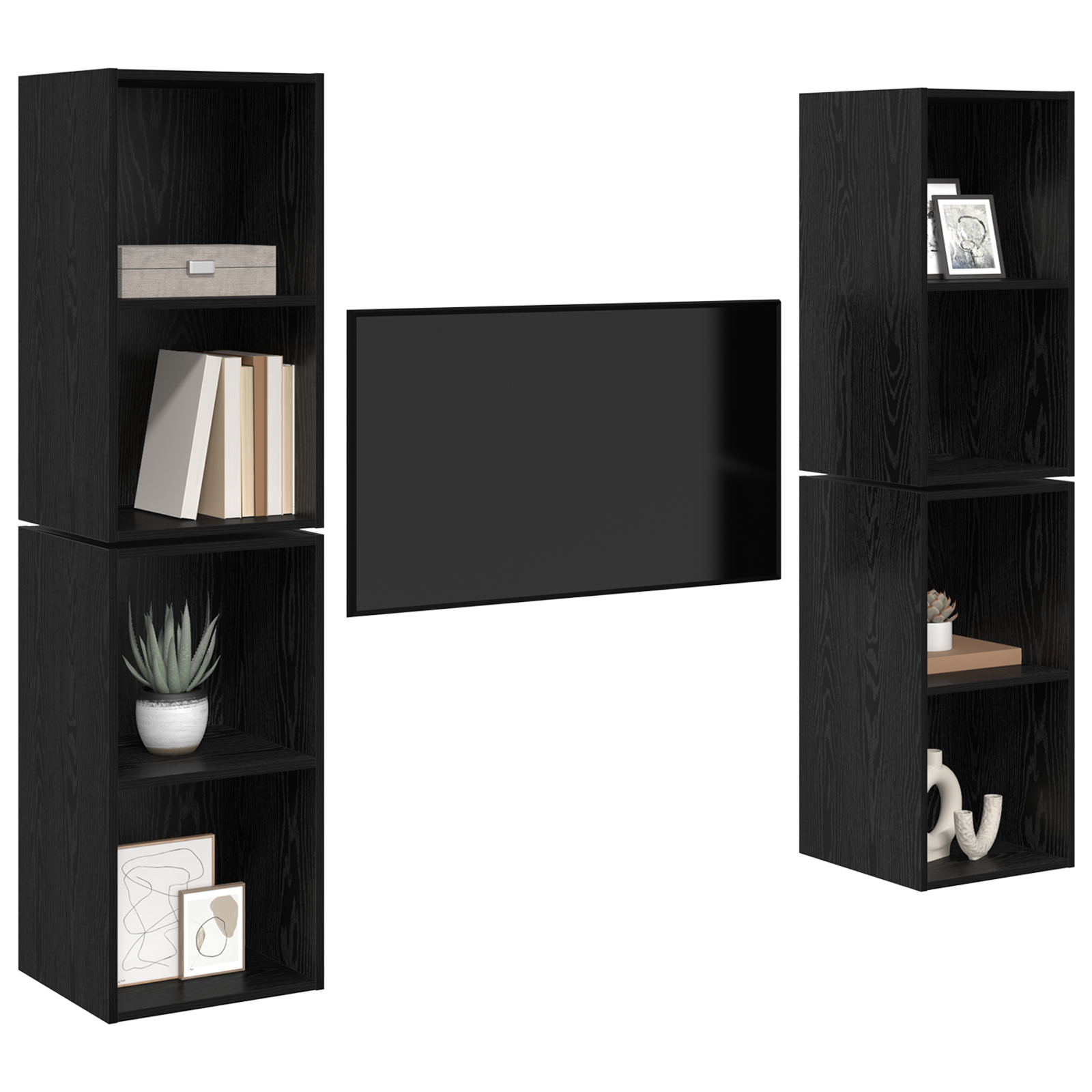 vidaXL Wand TV Kast 4 pcs Zwart eiken 37 x 37 x 72 cm Bewerkt hout