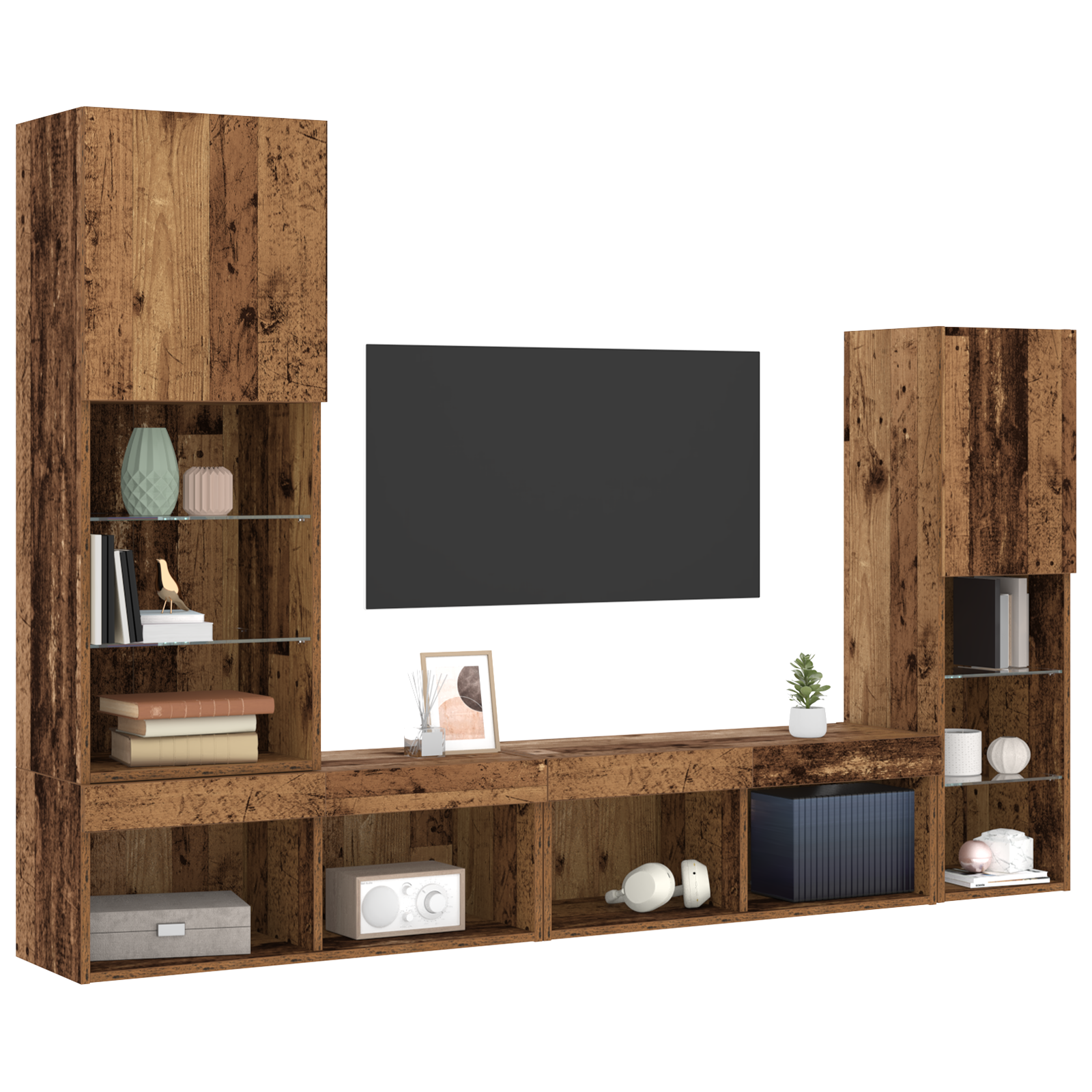 vidaXL Tv-meubel met LED 40,5x30x102 cm bewerkt hout oud houtkleurig