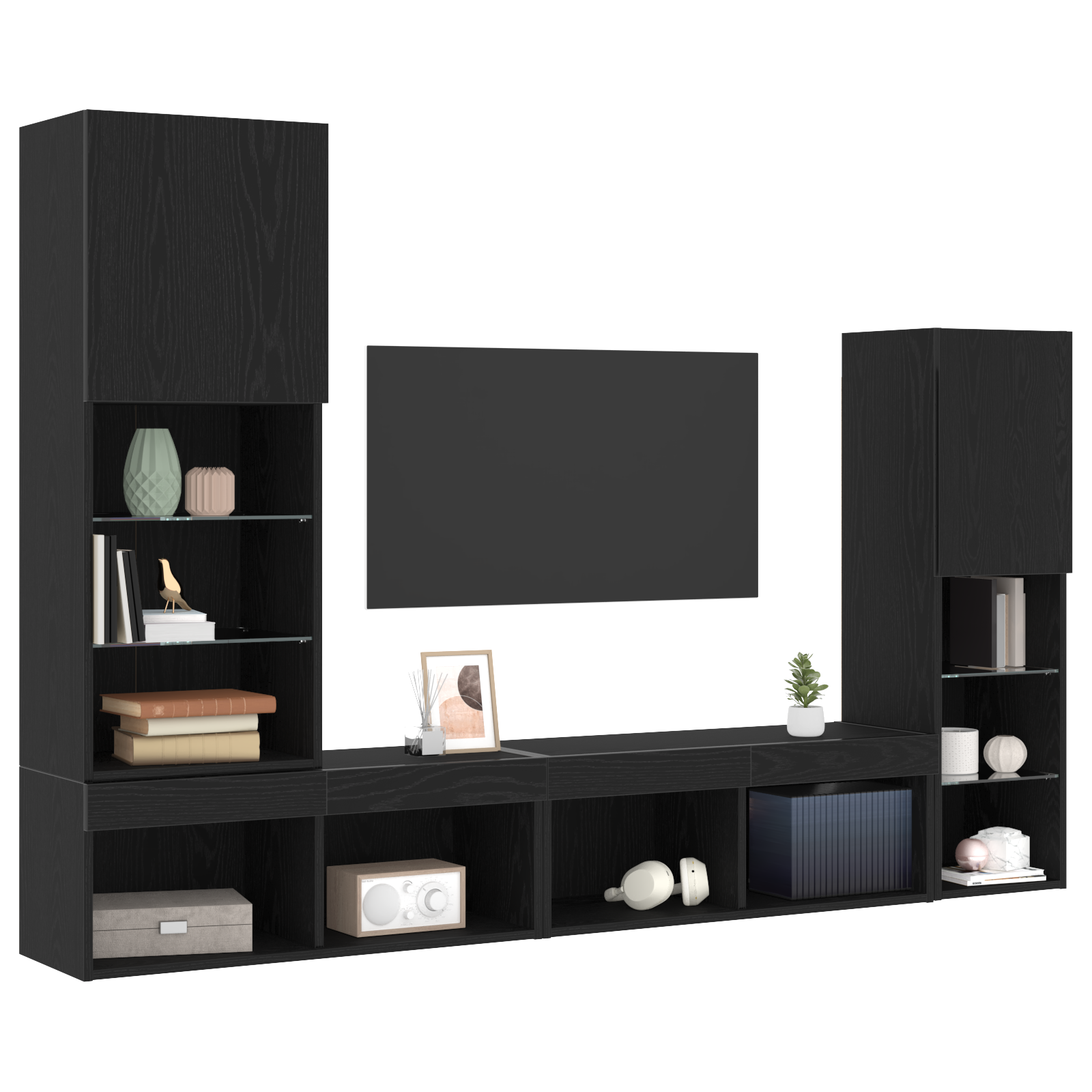 vidaXL Tv-meubel 30,5x30x102 cm bewerkt hout zwart eikenkleurig