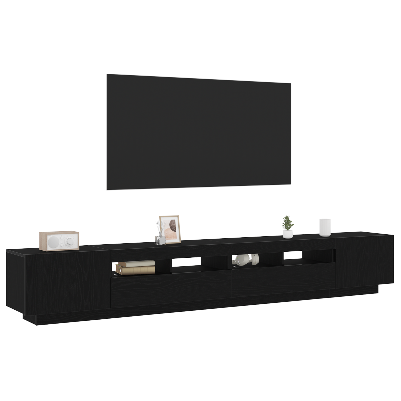 vidaXL TV-kast met LED-verlichting - Zwart Eiken - 260x35x40 cm - Behandeld Hout