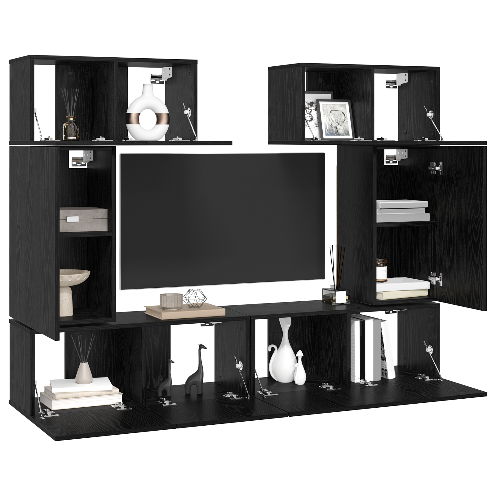 vidaXL Tv-meubelset 6 pcs Zwart eiken 80 x 30 x 30 cm Bewerkt hout