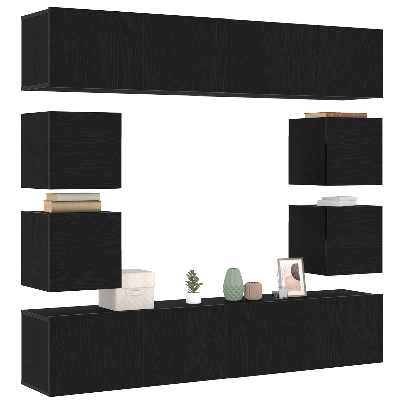 vidaXL 6-delige TV-kast set, wandgemonteerd zwart eikenhout