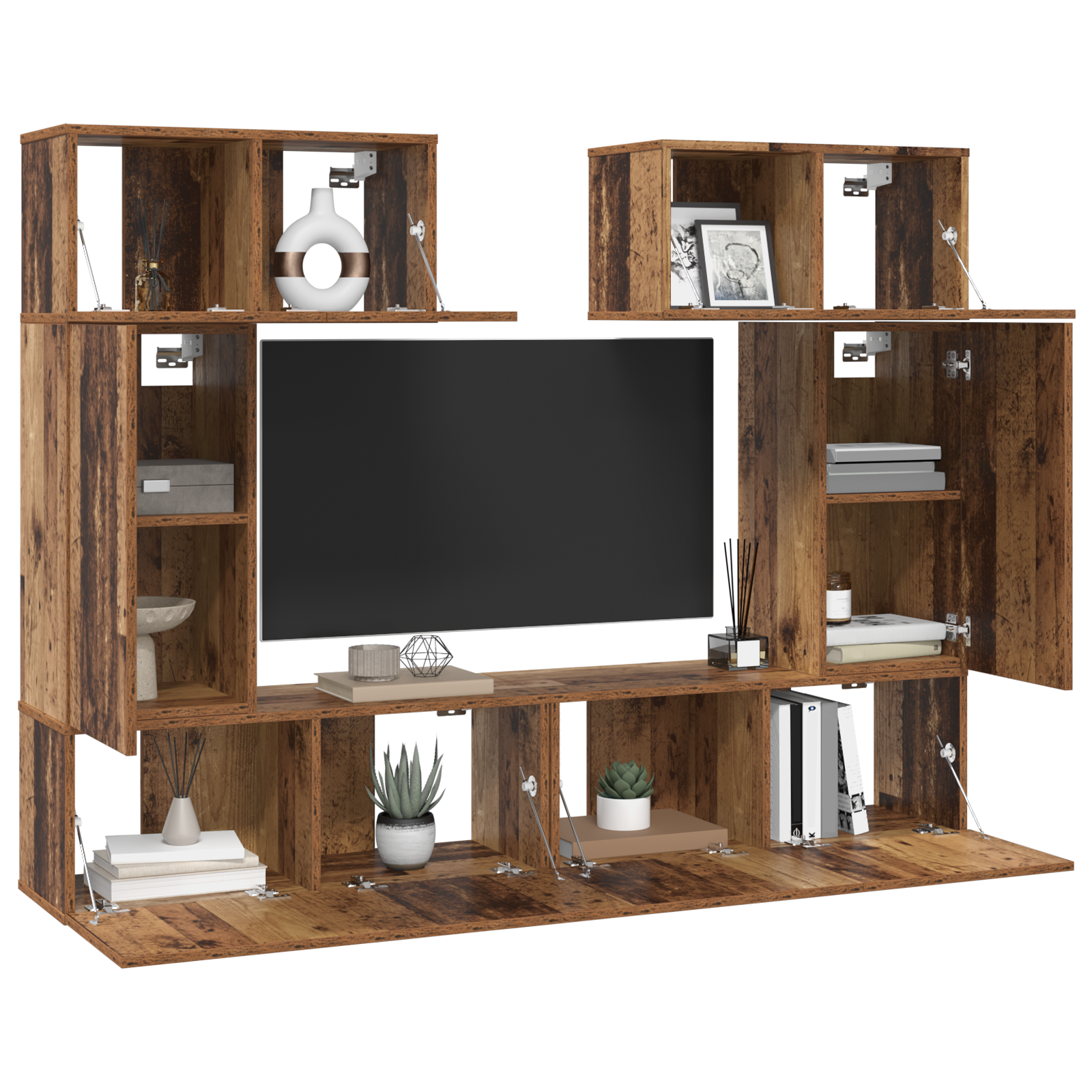 vidaXL Tv-meubelset met plank met opslag met de deur 6 pcs Oud hout 80 x 30 x 30 cm