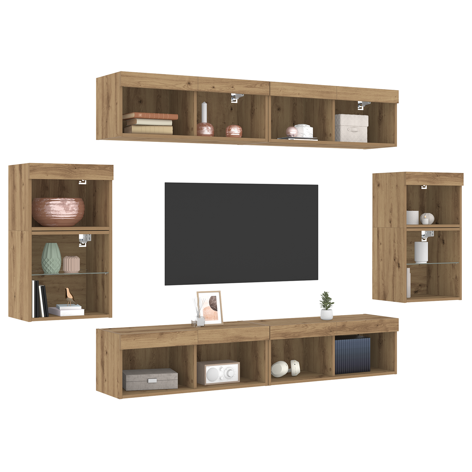vidaXL 8-delige TV Wandmeubels met LED Artisan Eiken Bewerkt Hout