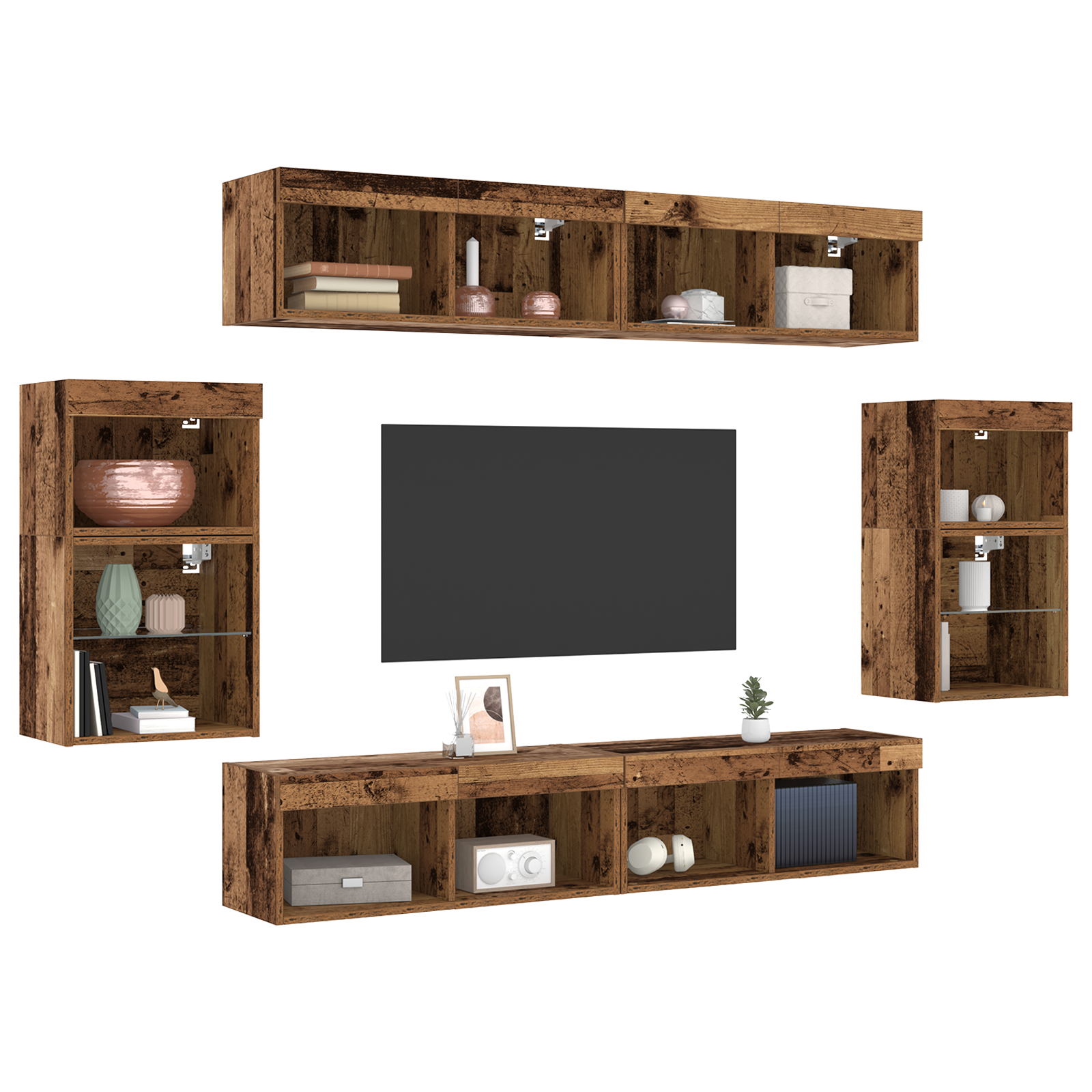 vidaXL Schappen 2 st zwevend 40x28,5x40 cm bewerkt hout oud houtkleur
