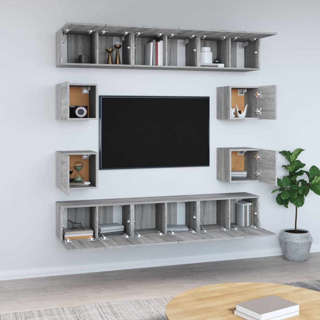 vidaXL 10-delige Tv-meubelset bewerkt hout grijs sonoma eikenkleurig
