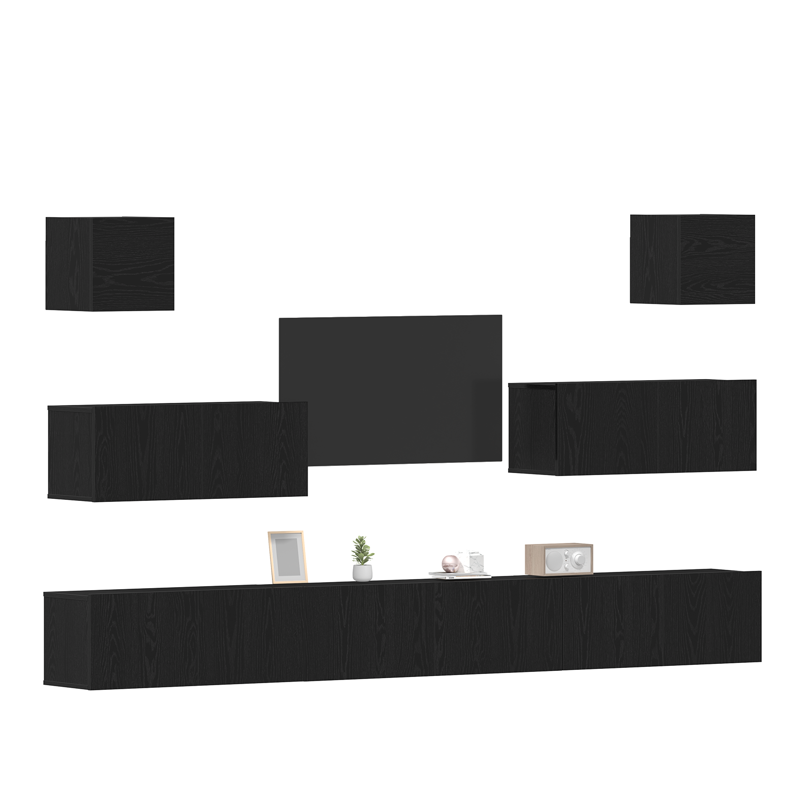 vidaXL 7-delige TV-meubelset - Wandmontage, Zwart Eiken, Gefabriceerd Hout