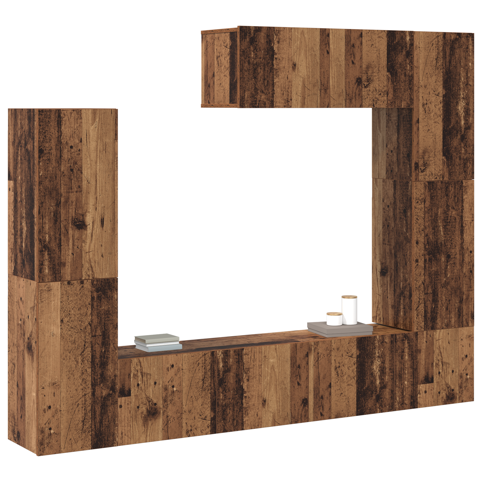 vidaXL 7-delige TV-kast set, Wandgemonteerd, Oud Hout, Geëngineerd Hout