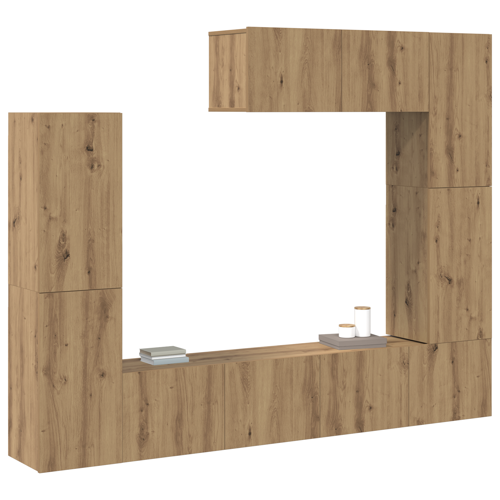 vidaXL 7-delige TV-kast set – Wandgemonteerd, Eikenhout, Gemelamineerd Hout