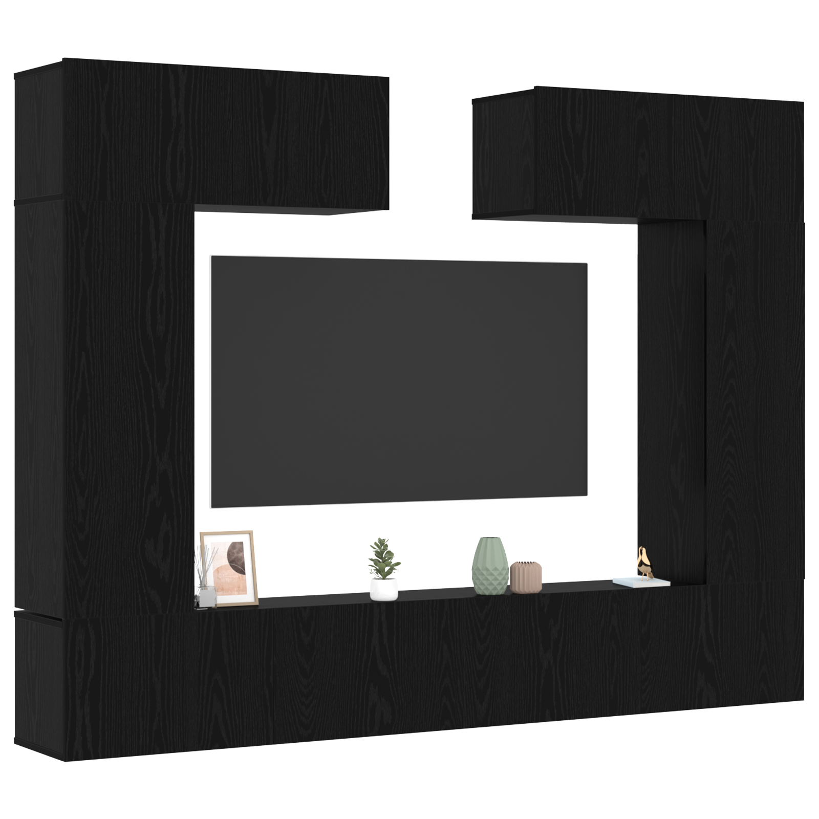 vidaXL 8-delige TV-kastenset – Muurbevestigd in Zwart Eiken, Engineered Wood